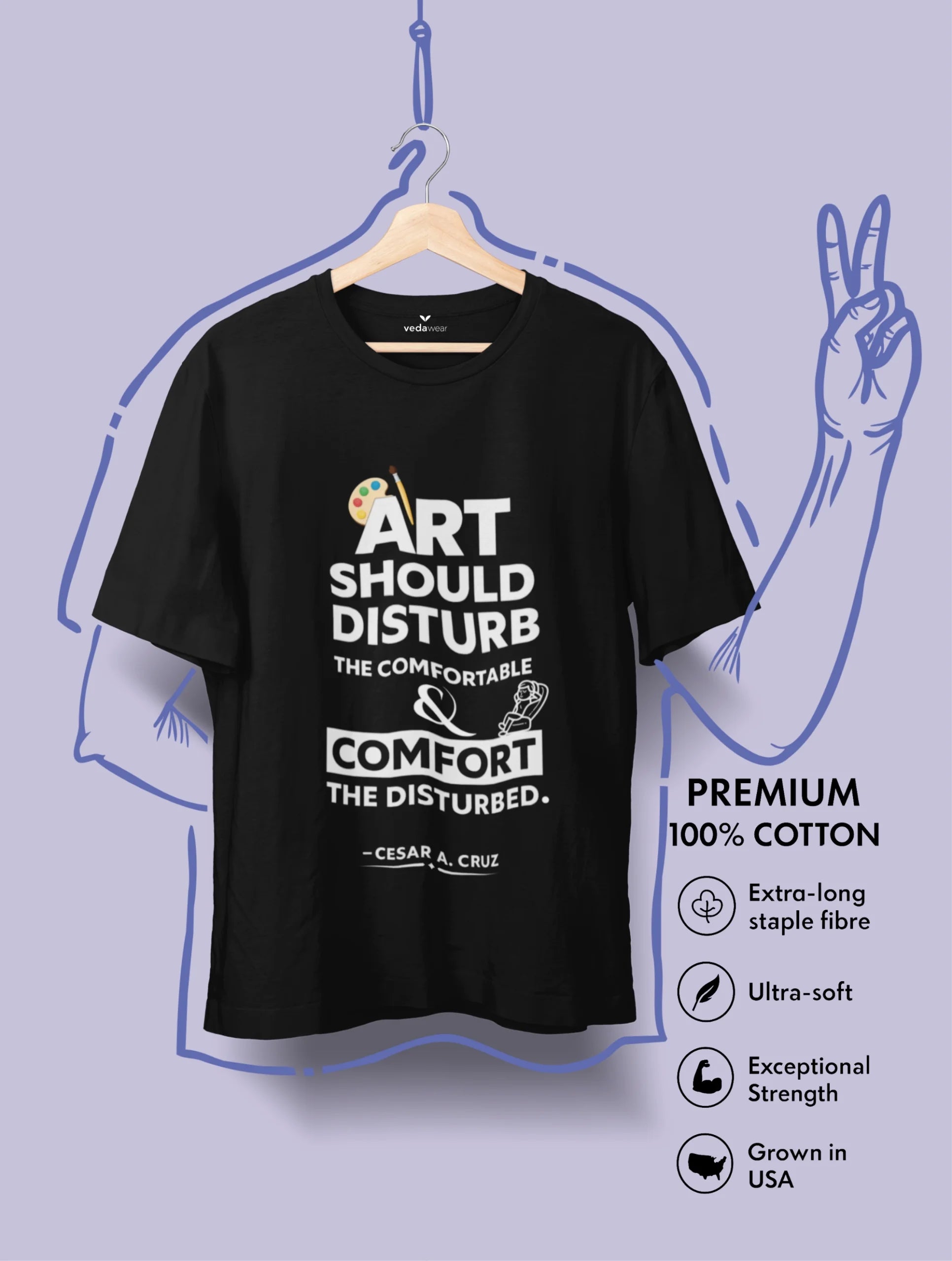 “Art Should Disturb – Bold Premium Tee – Artistic Premium Cotton Tee by Vedawear 