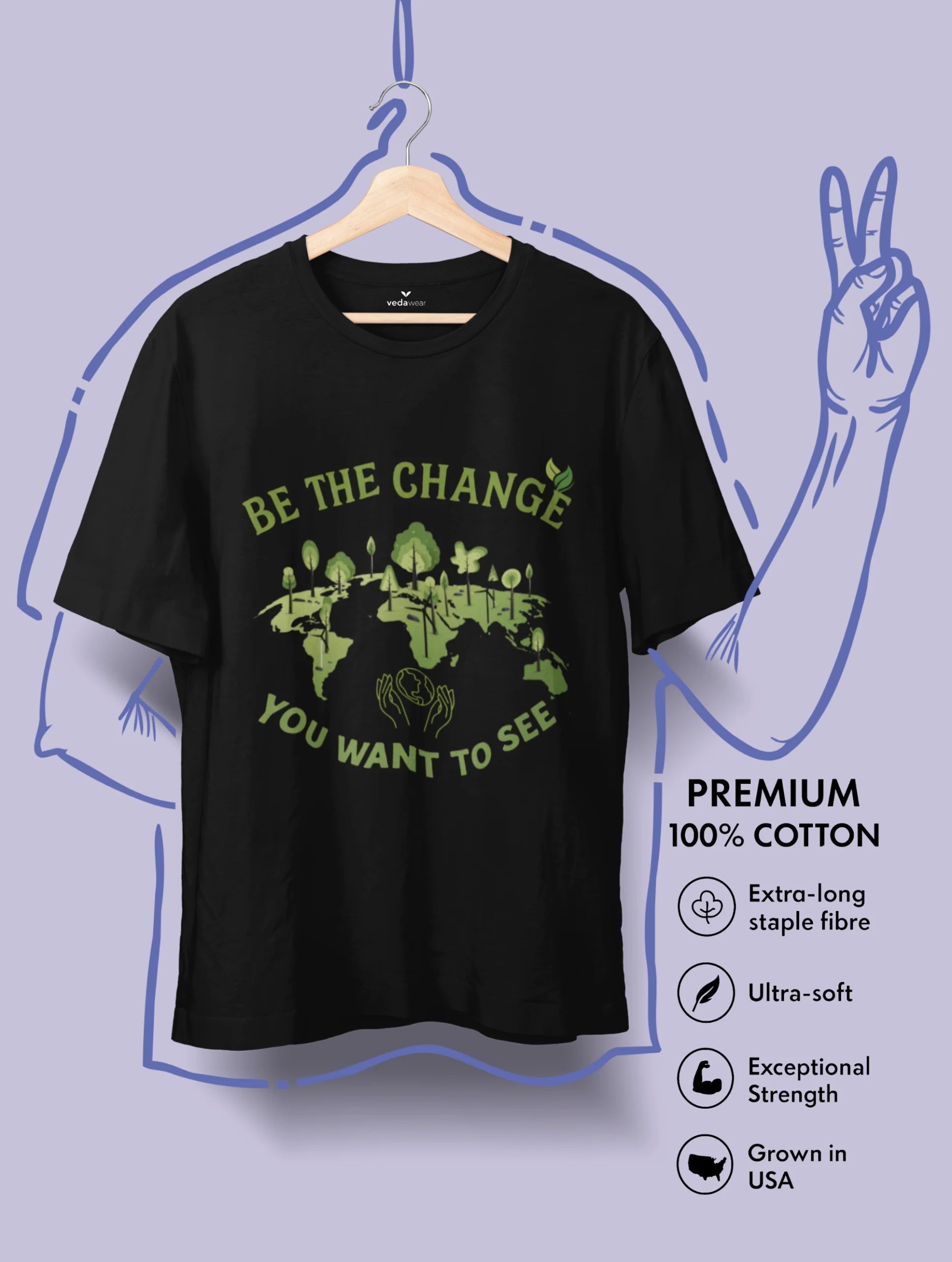 Be The Change – Premium Eco-Warrior Tee – Artistic Premium Cotton Tee by Vedawear 