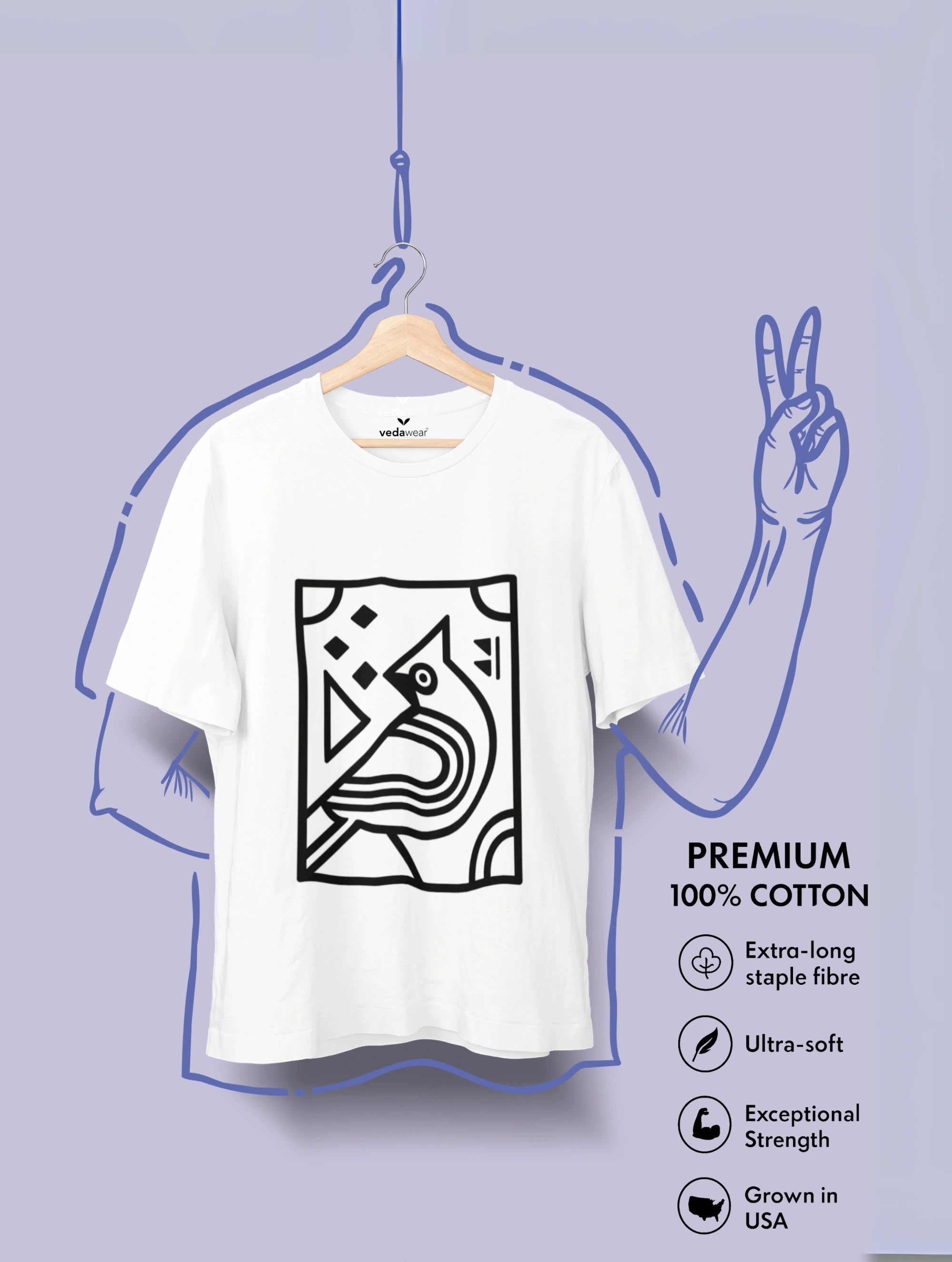 Cubist Bird – Premium Tee – Artistic Premium Cotton Tee by Vedawear 