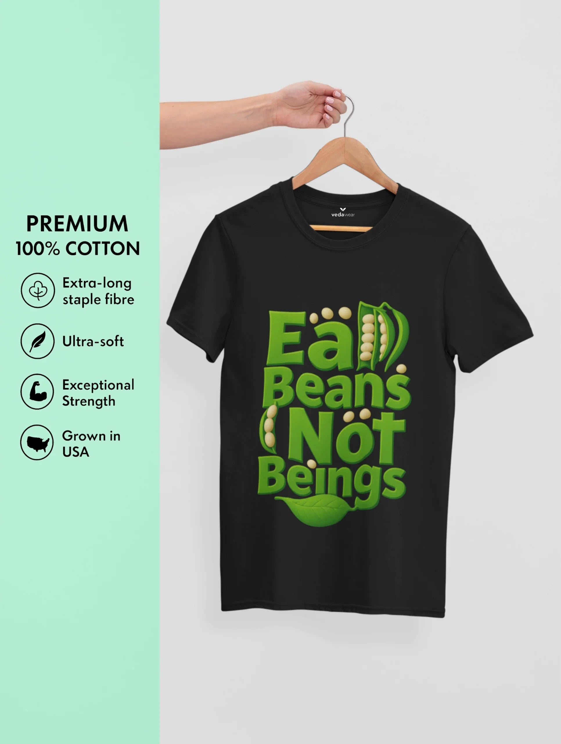 Eat Beans– Vegan Statement Premium Tee – Artistic Premium Cotton Tee by Vedawear 