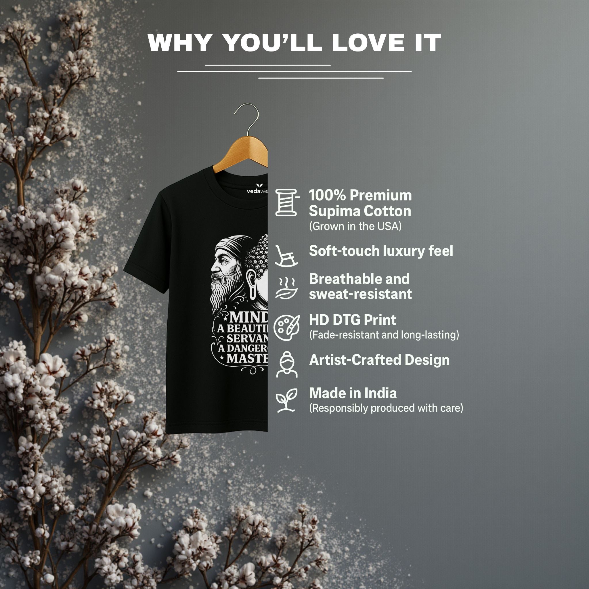 Premium Dual Wisdom Tee (Minimal Edition) – Artistic Premium Cotton Tee by Vedawear  