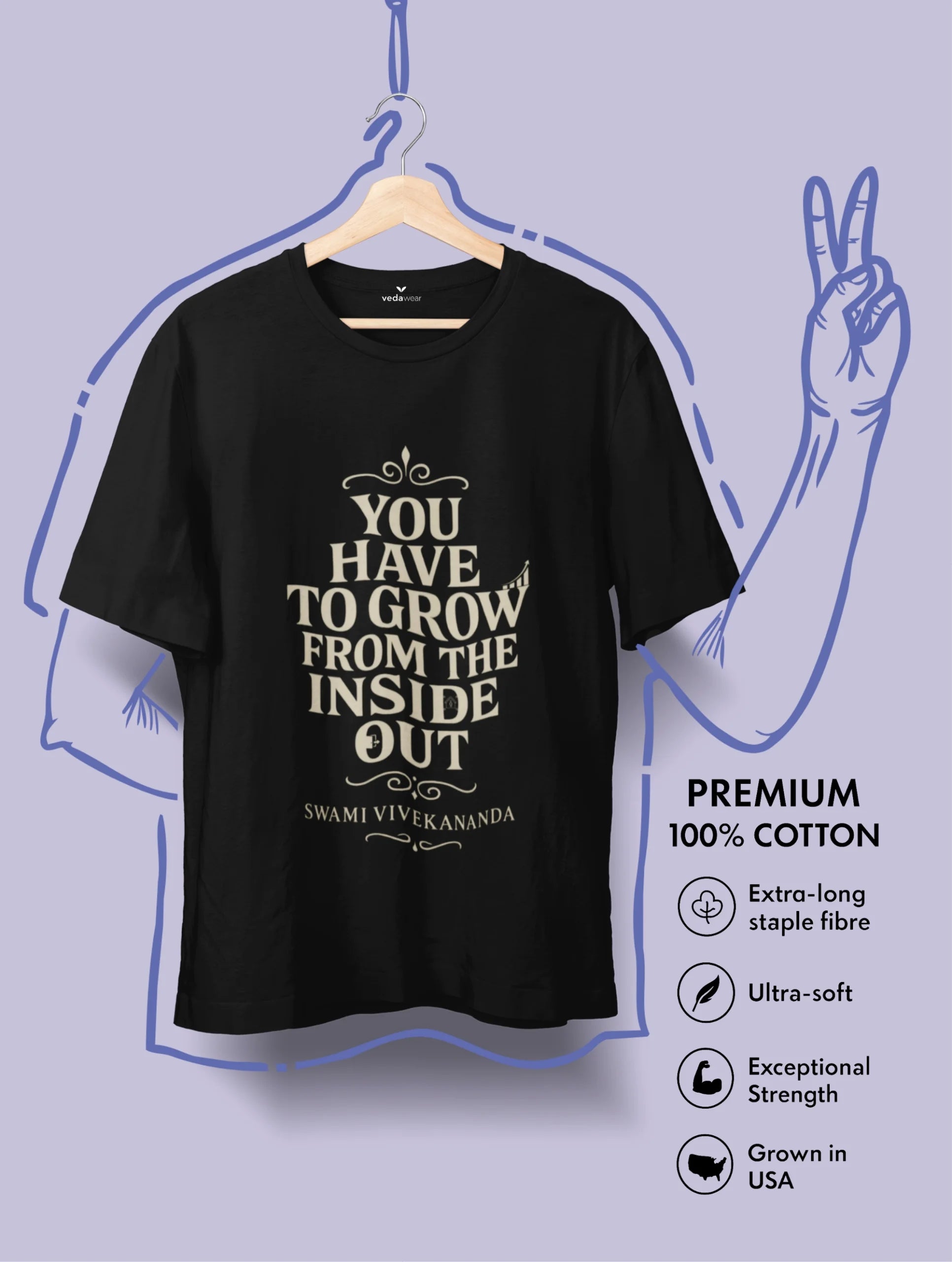 Grow – Swami Vivekananda Premium Tee – Artistic Premium Cotton Tee by Vedawear 