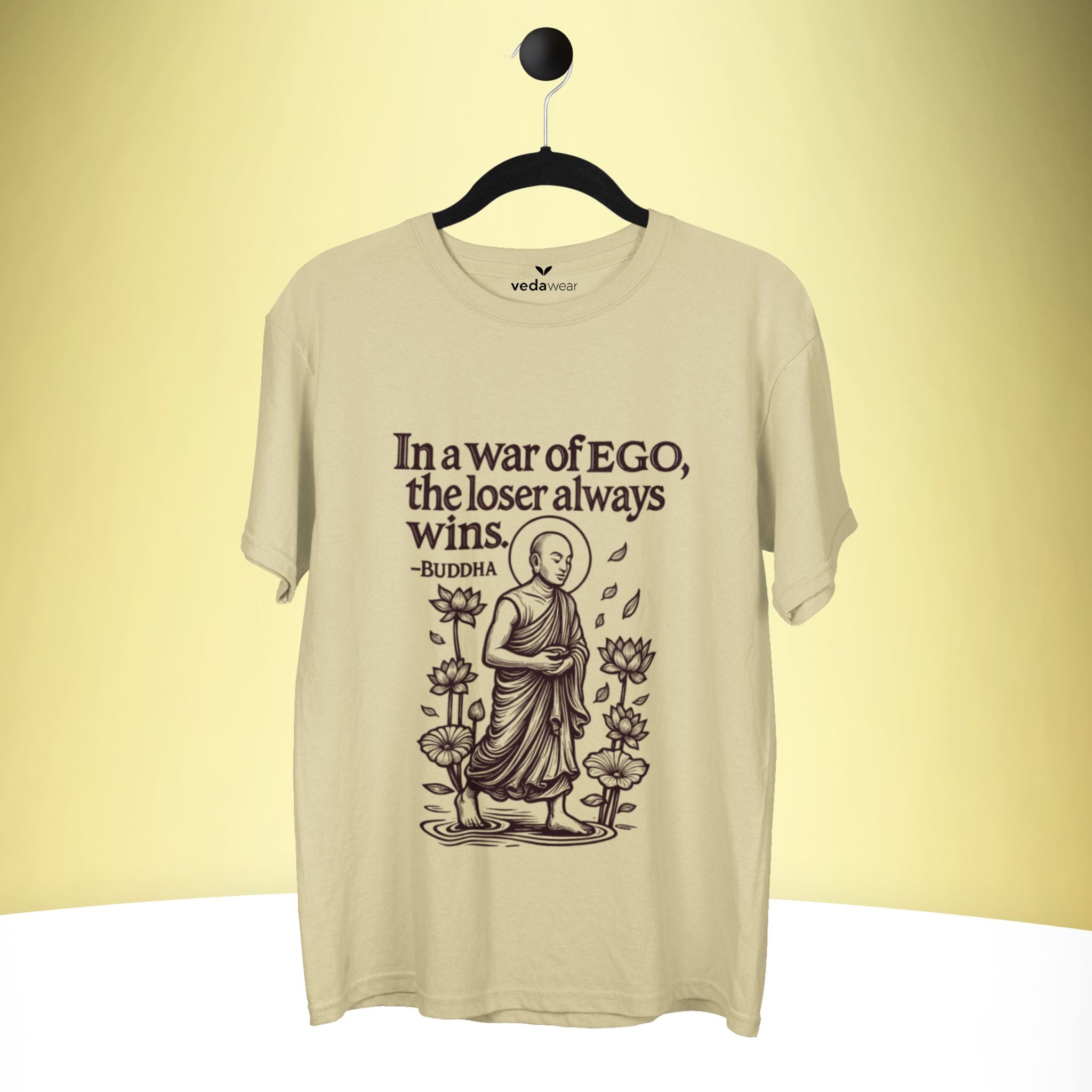 "In a War of Ego" – Buddha Quote Premium T-Shirt – Artistic Premium Cotton Tee by Vedawear  