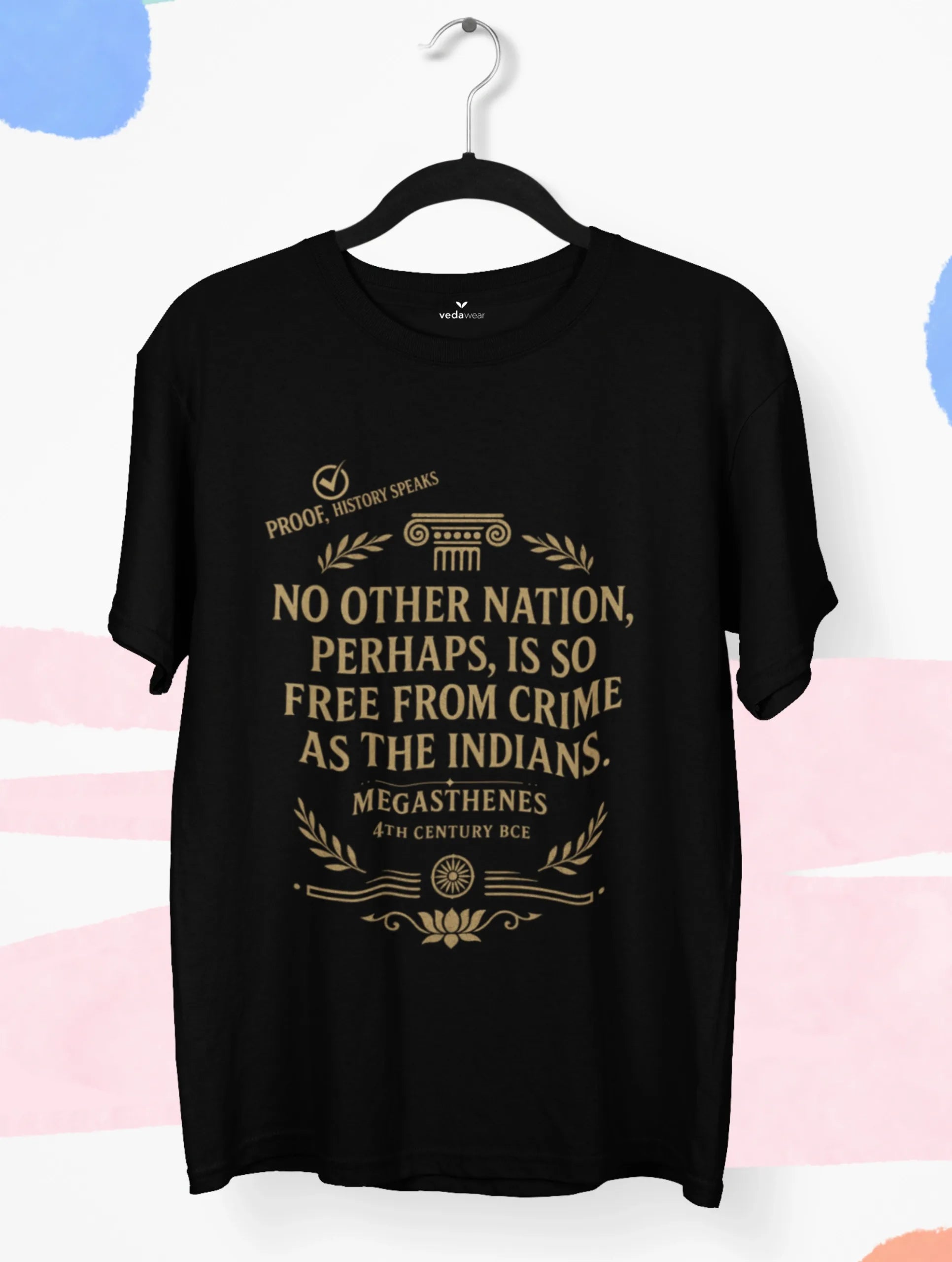 India – Megasthenes Quote Premium Tee – Artistic Premium Cotton Tee by Vedawear 