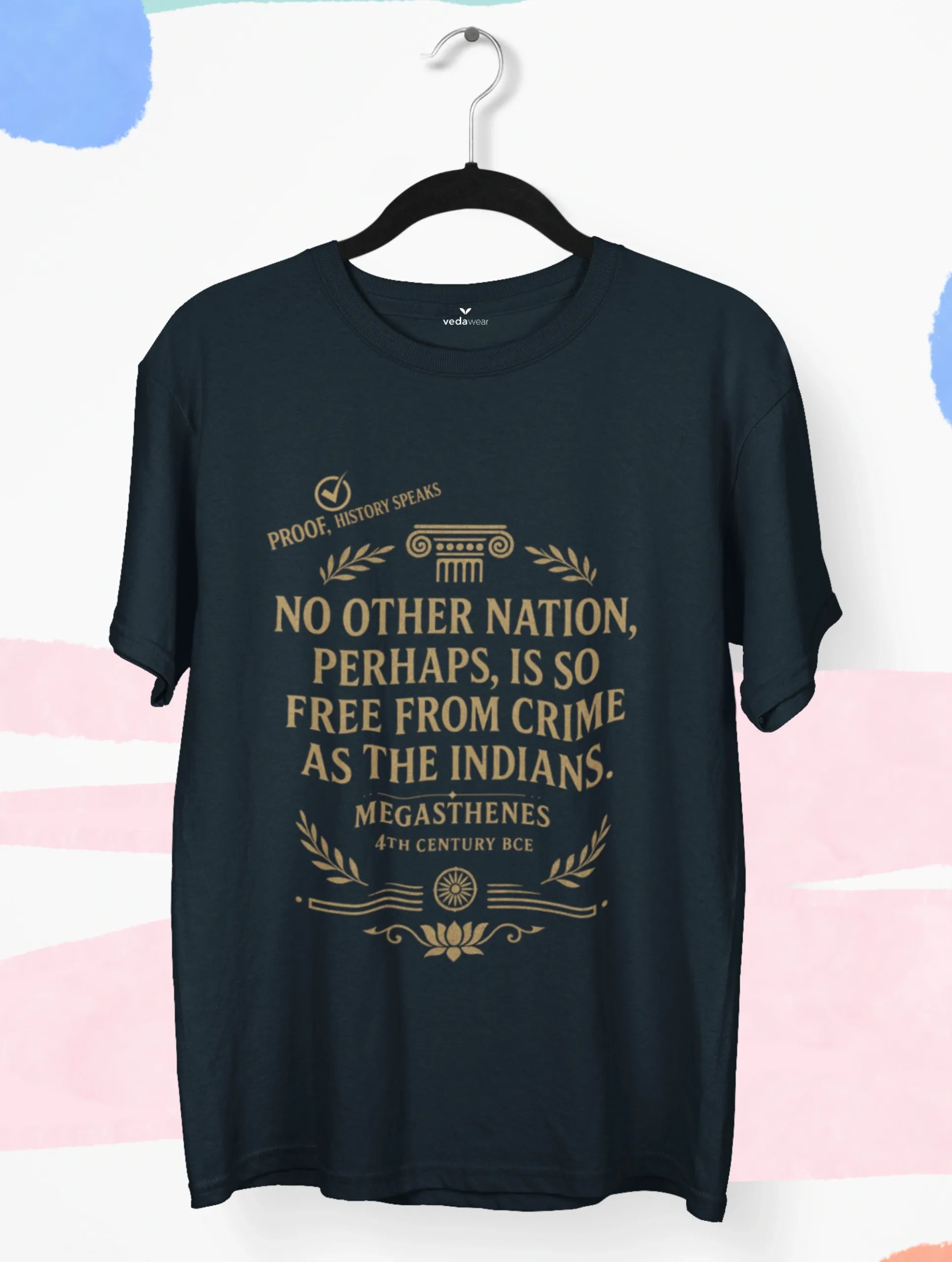 India – Megasthenes Quote Premium Tee – Artistic Premium Cotton Tee by Vedawear 