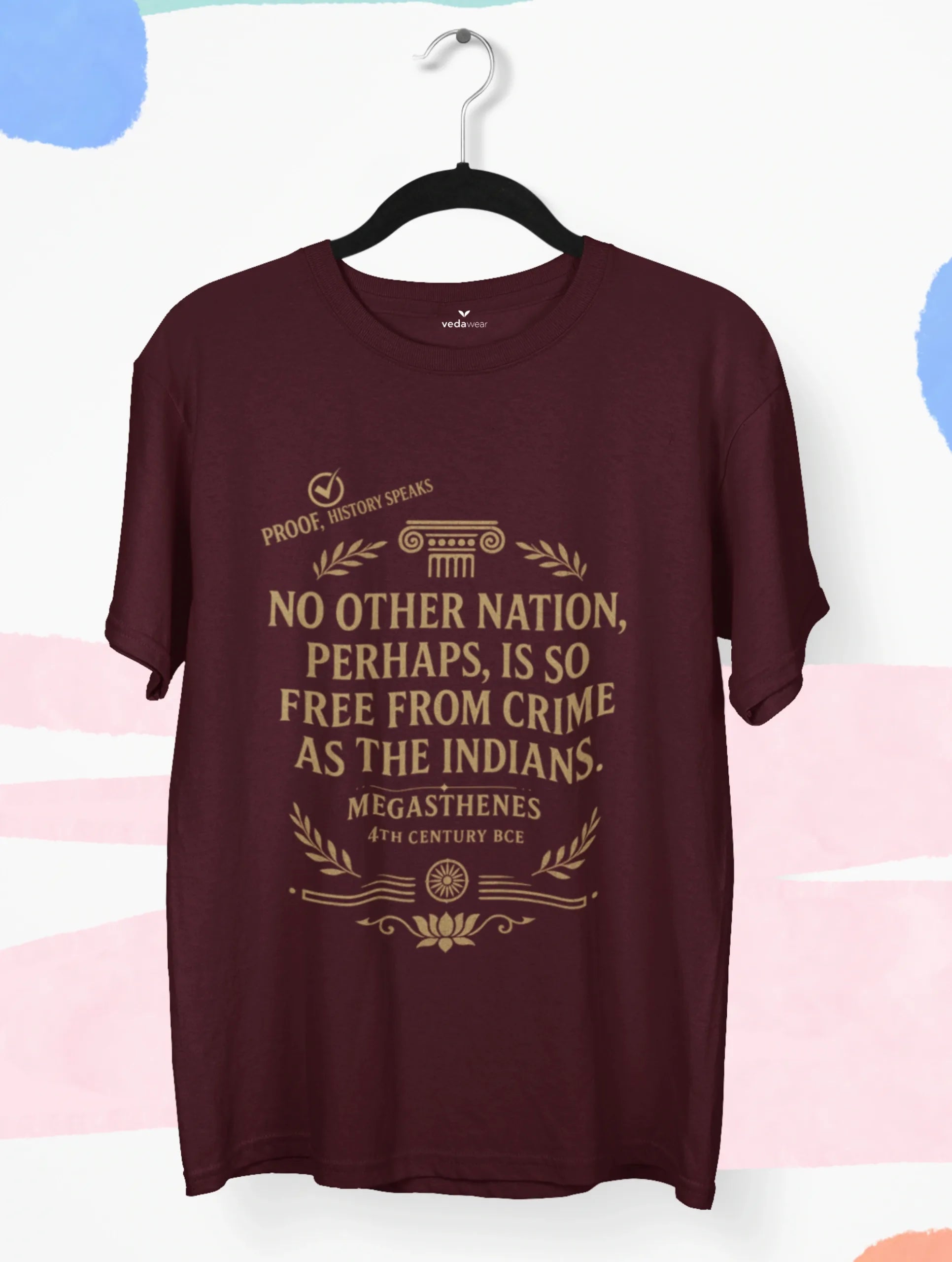 India – Megasthenes Quote Premium Tee – Artistic Premium Cotton Tee by Vedawear 