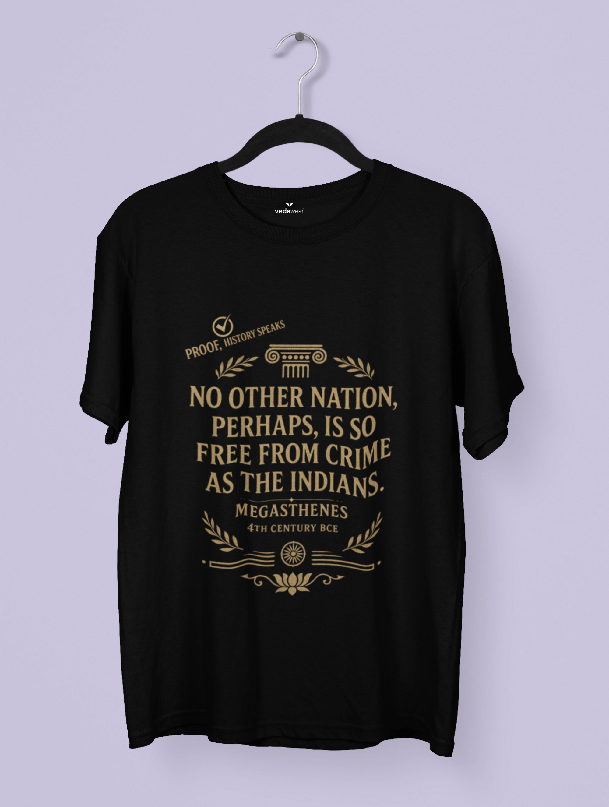 India – Megasthenes Quote Premium Tee – Artistic Premium Cotton Tee by Vedawear 
