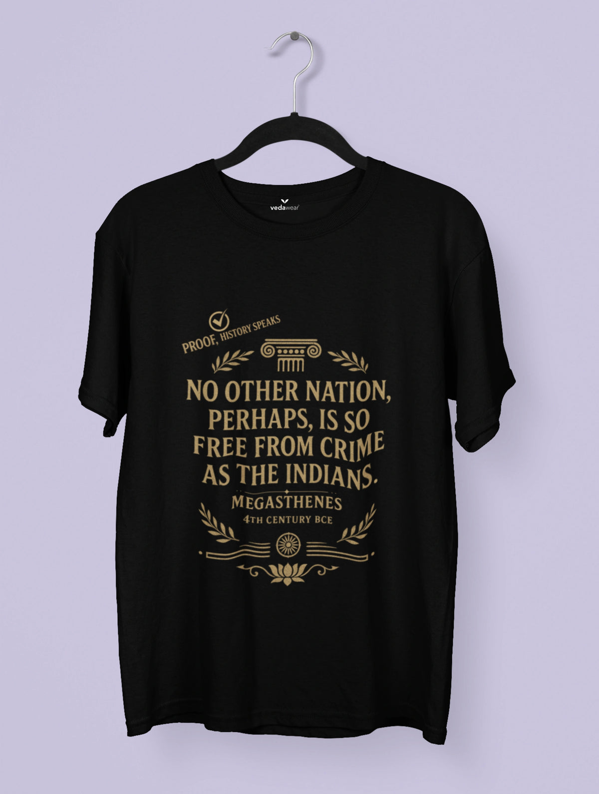 India – Megasthenes Quote Premium Tee – Artistic Premium Cotton Tee by Vedawear 