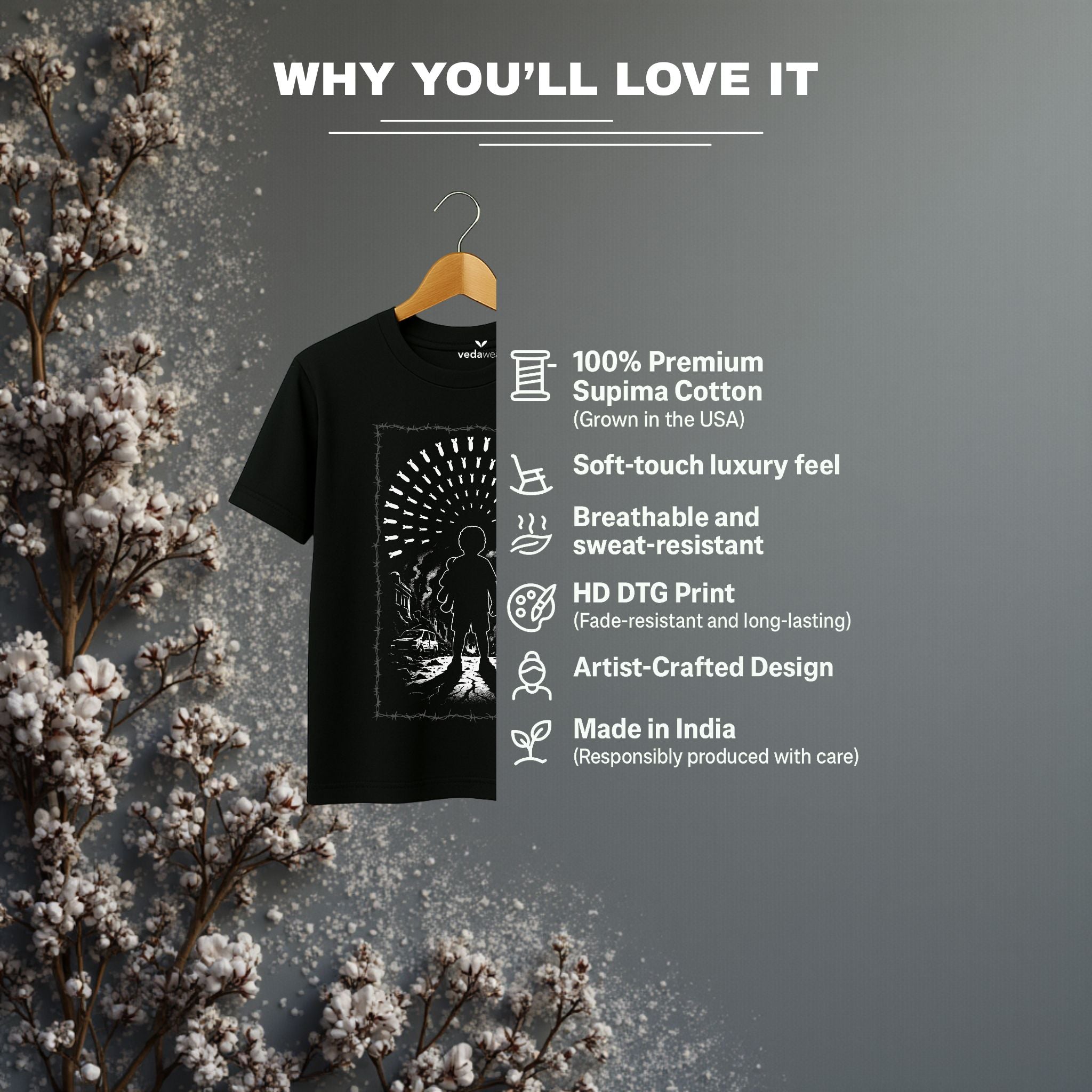 Innocence Under Fire – Dark Edition Tee – Artistic Premium Cotton Tee by Vedawear  