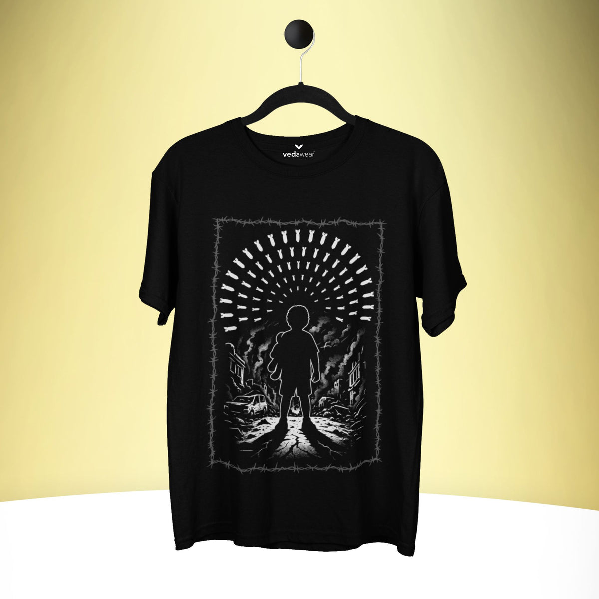 Innocence Under Fire – Dark Edition Tee – Artistic Premium Cotton Tee by Vedawear  