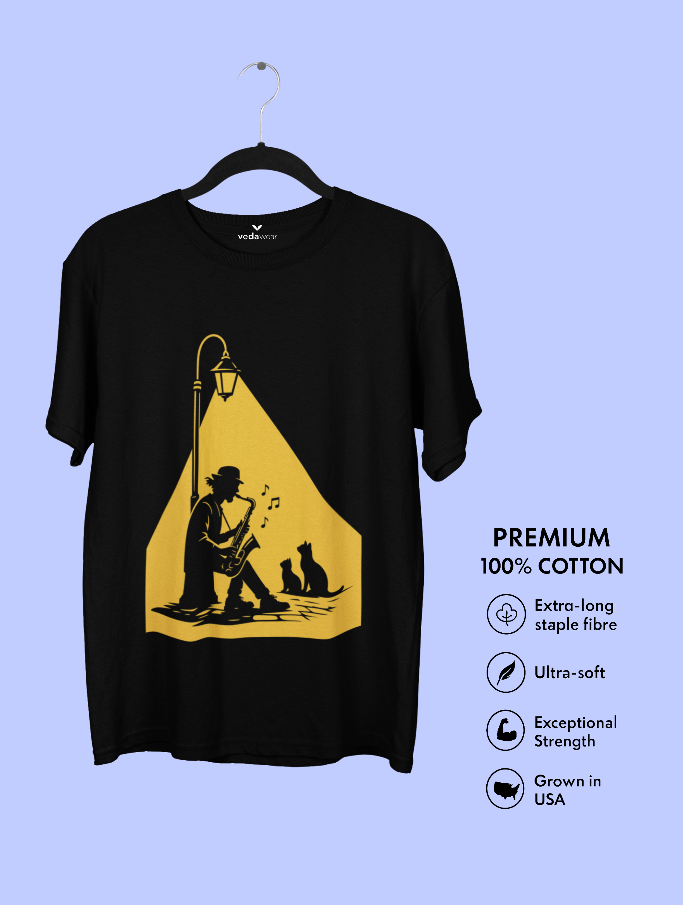 Jazz Nights – Premium Tee – Artistic Premium Cotton Tee by Vedawear 