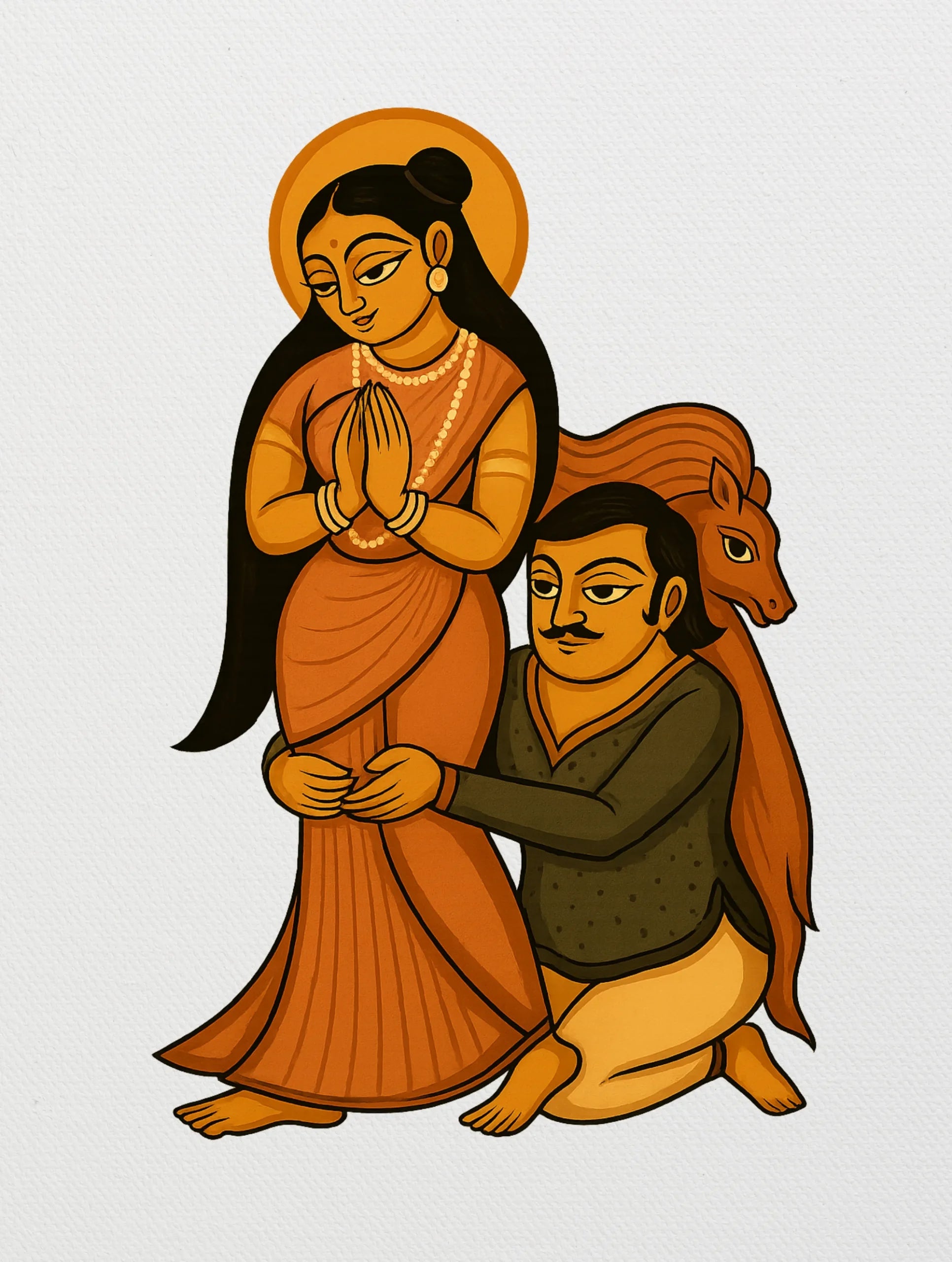 Kalighat Patachitra – Folk Art Inspired Premium Tee – Artistic Premium Cotton Tee by Vedawear 