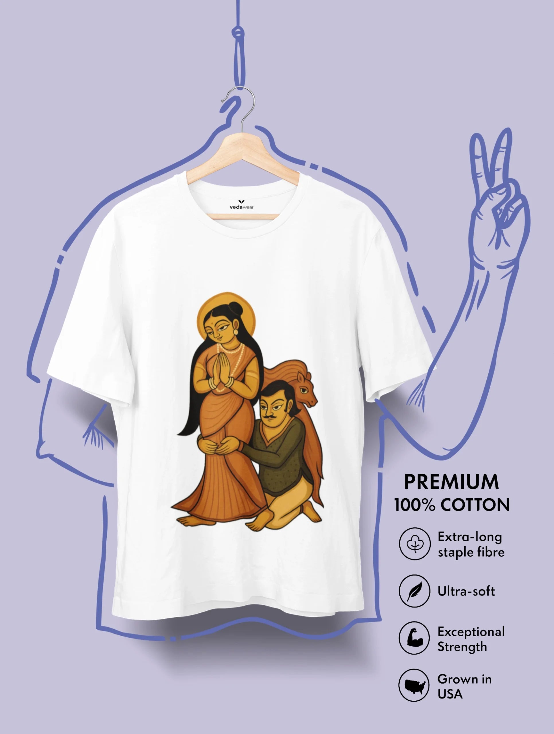 Kalighat Patachitra – Folk Art Inspired Premium Tee – Artistic Premium Cotton Tee by Vedawear 