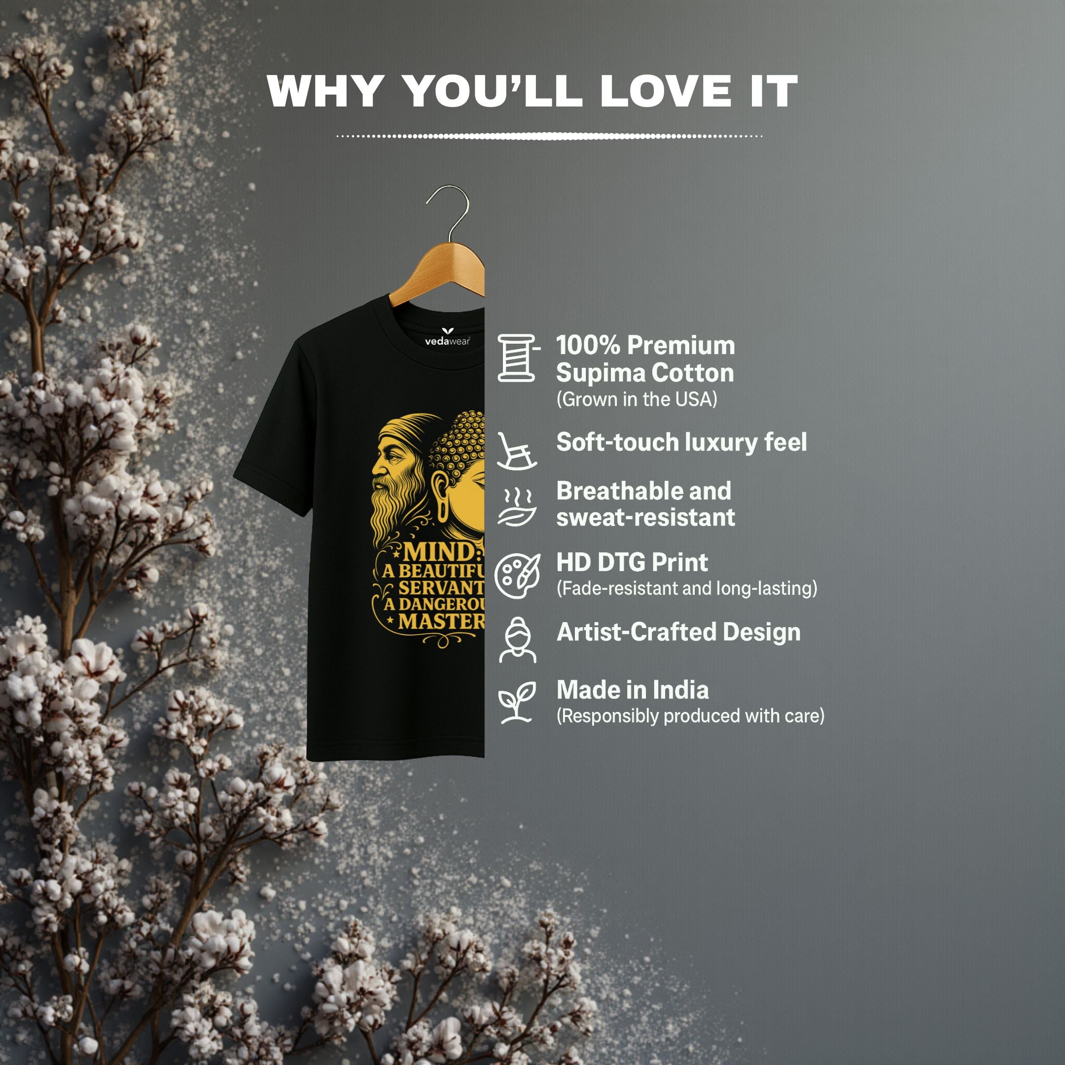 Mind – Premium Dual Wisdom Tee – Artistic Premium Cotton Tee by Vedawear  