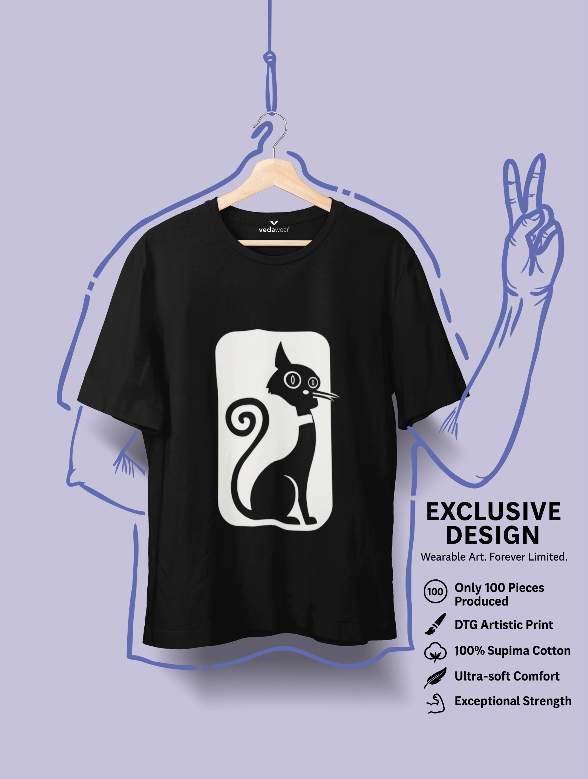 Minimalist Feline – Premium Tee – Artistic Premium Cotton Tee by Vedawear 