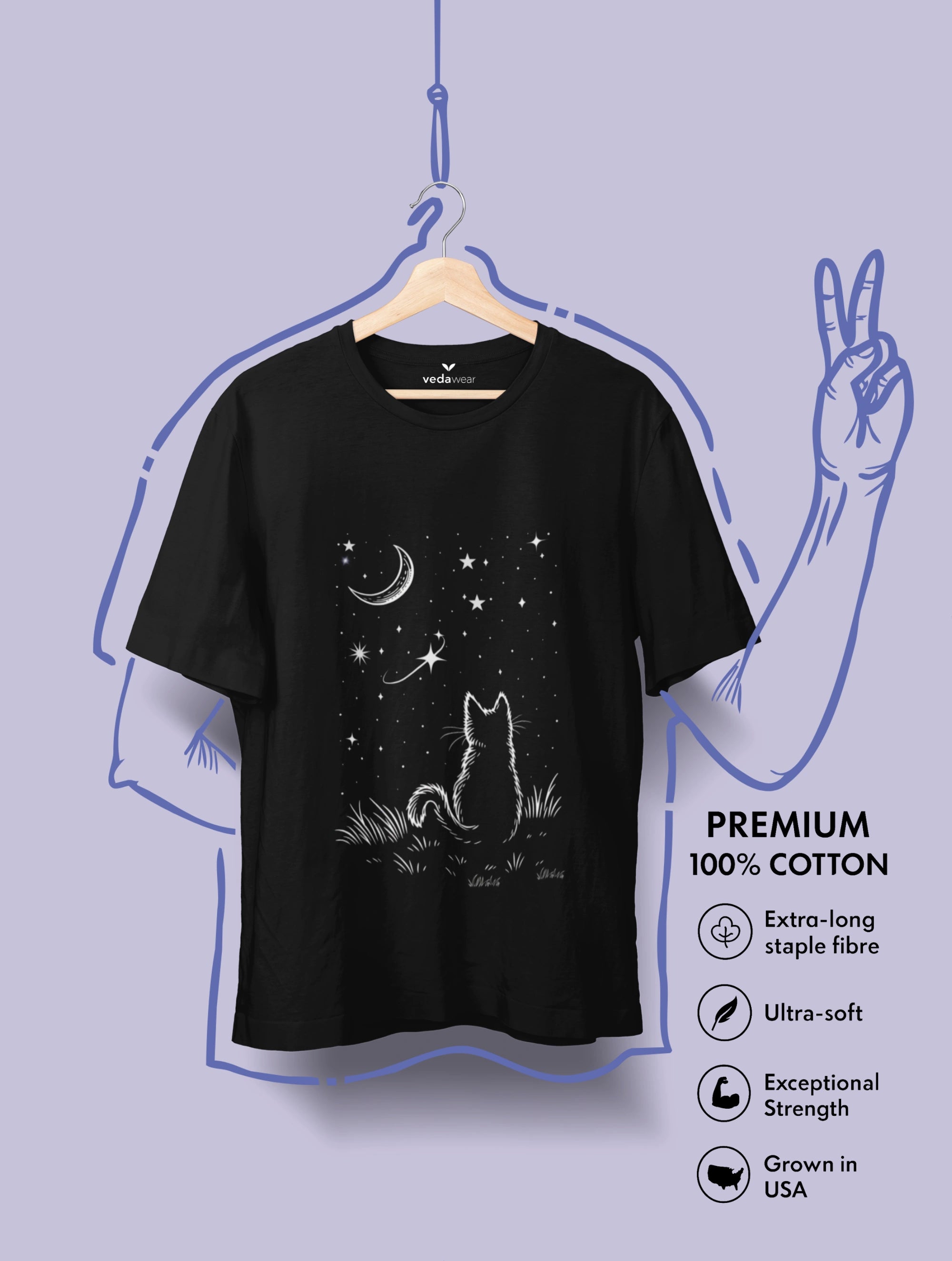 Moonlit Cat – Premium Tee – Artistic Premium Cotton Tee by Vedawear 