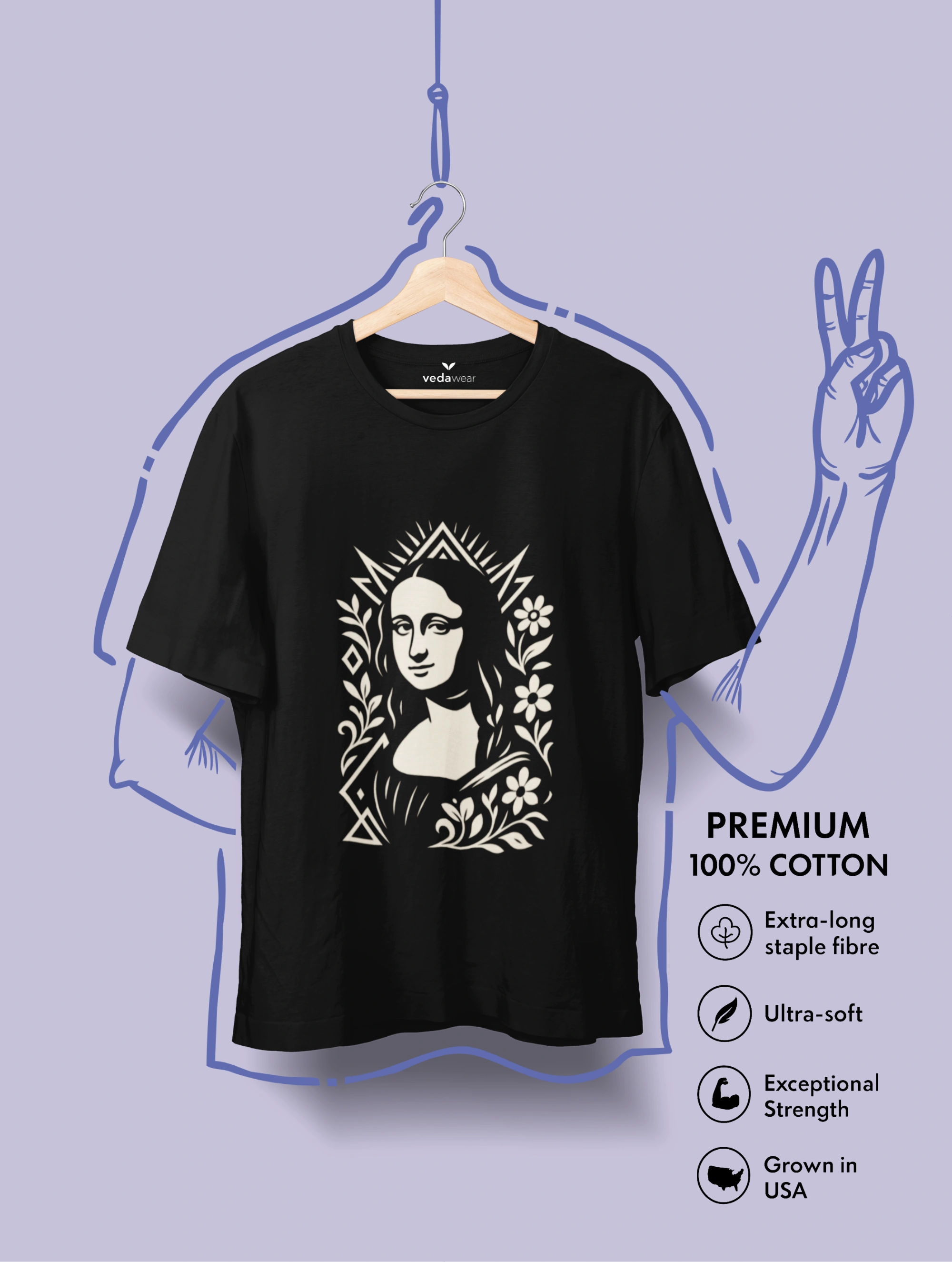 Mystic Mona – Premium Tee – Artistic Premium Cotton Tee by Vedawear 