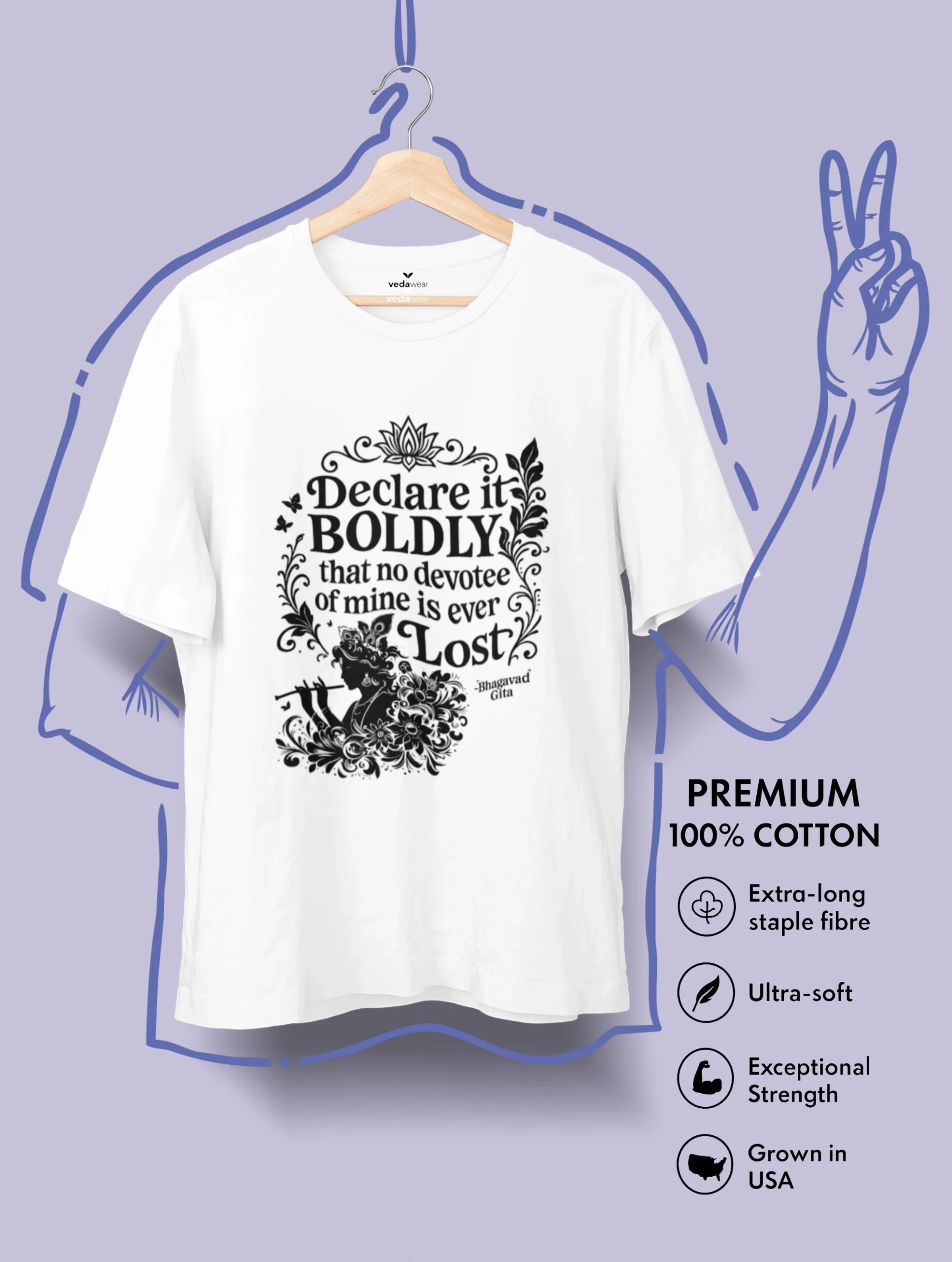 No Devotee Is – Lord Krishna Tee – Artistic Premium Cotton Tee by Vedawear 