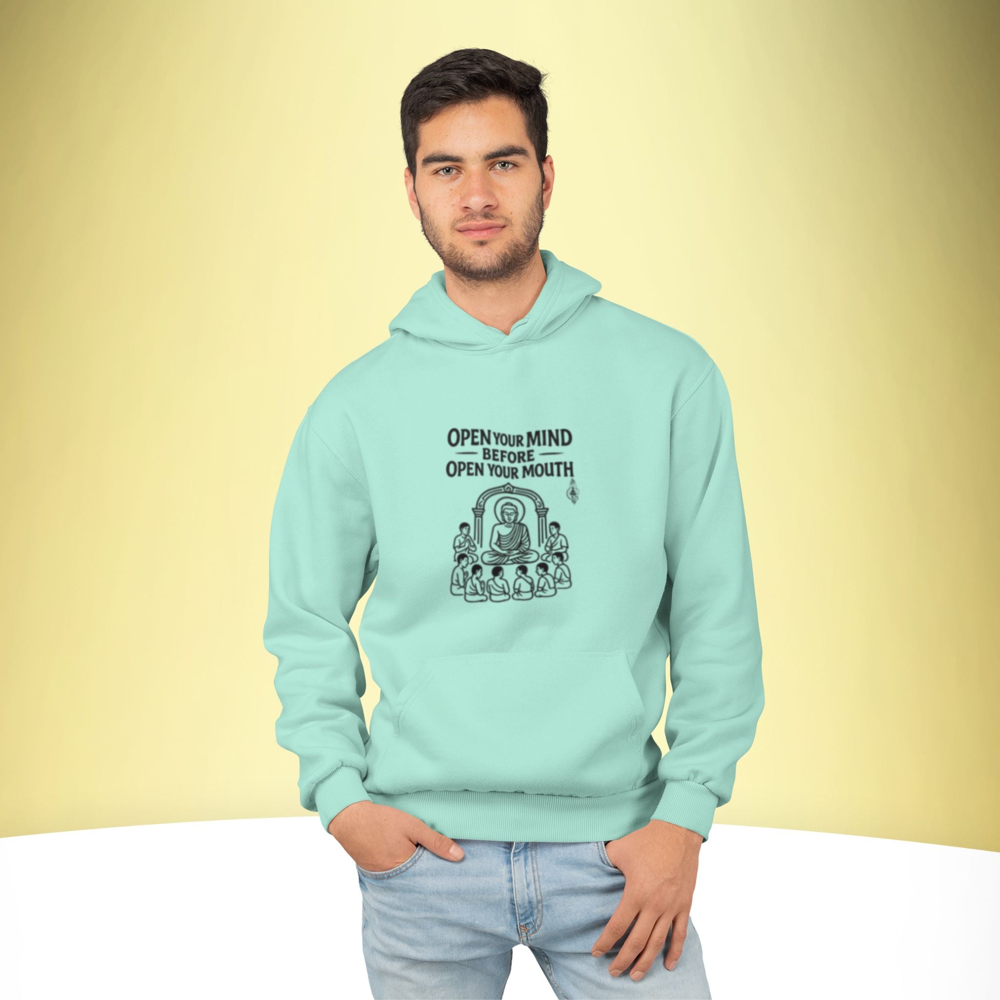 Open Your Mind – Buddha Wisdom Hoodie – Artistic Premium Cotton Tee by Vedawear  