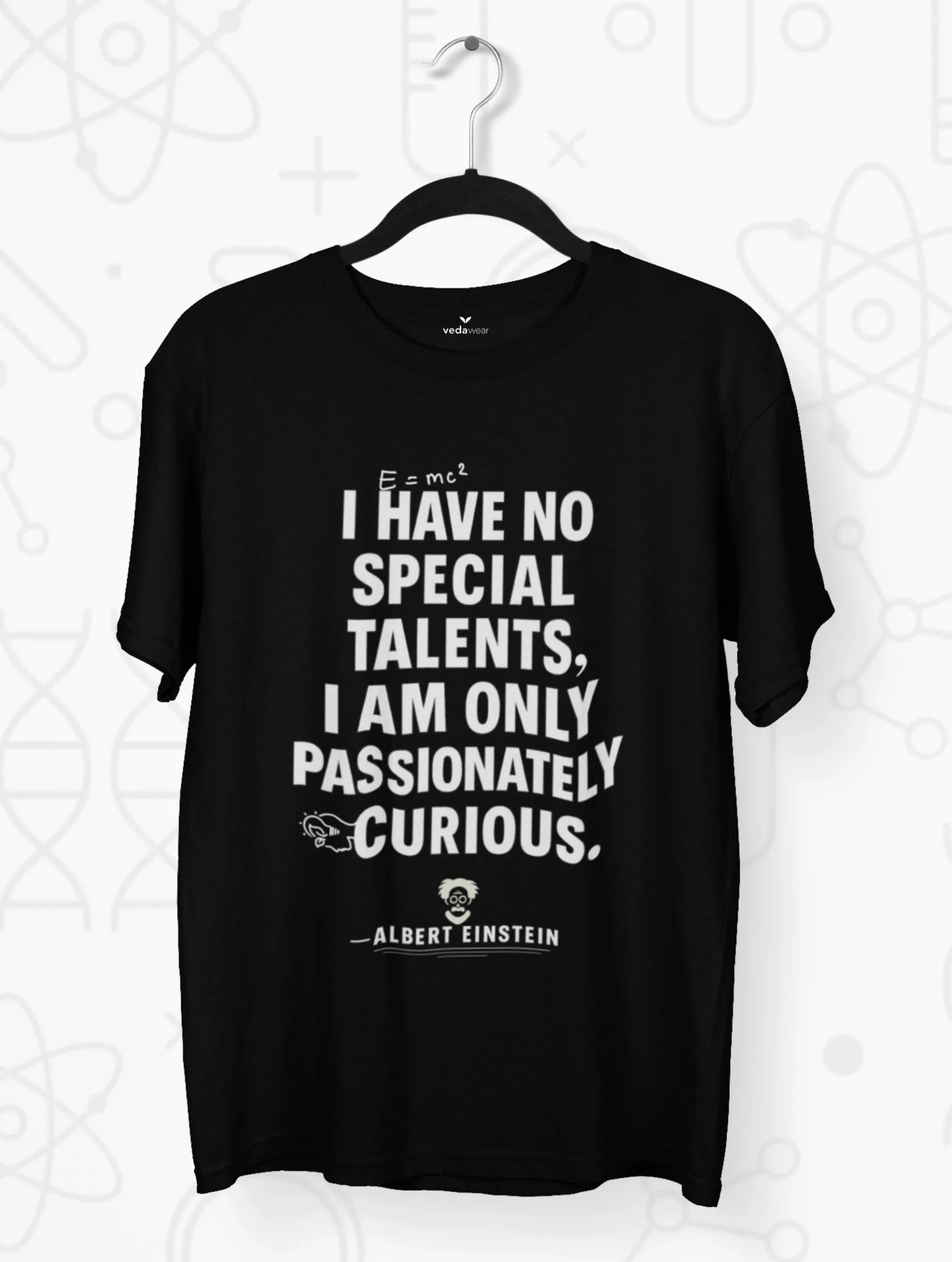 Passionately Curious – Einstein Premium Tee – Artistic Premium Cotton Tee by Vedawear 