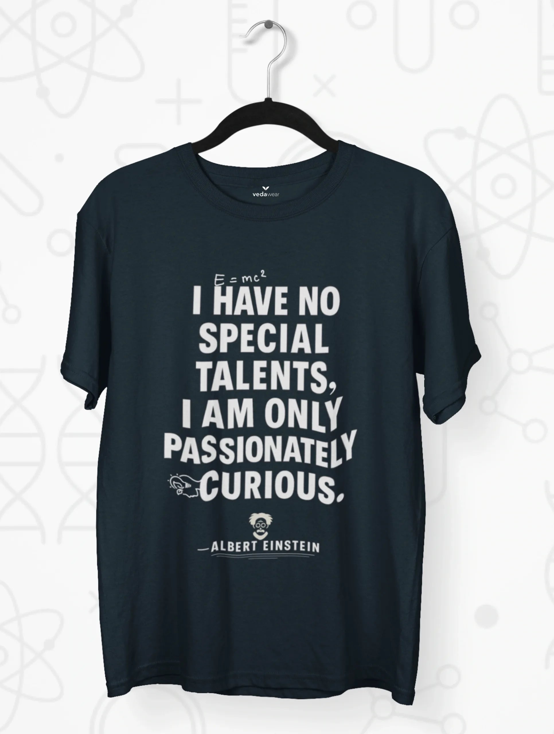 Passionately Curious – Einstein Premium Tee – Artistic Premium Cotton Tee by Vedawear 