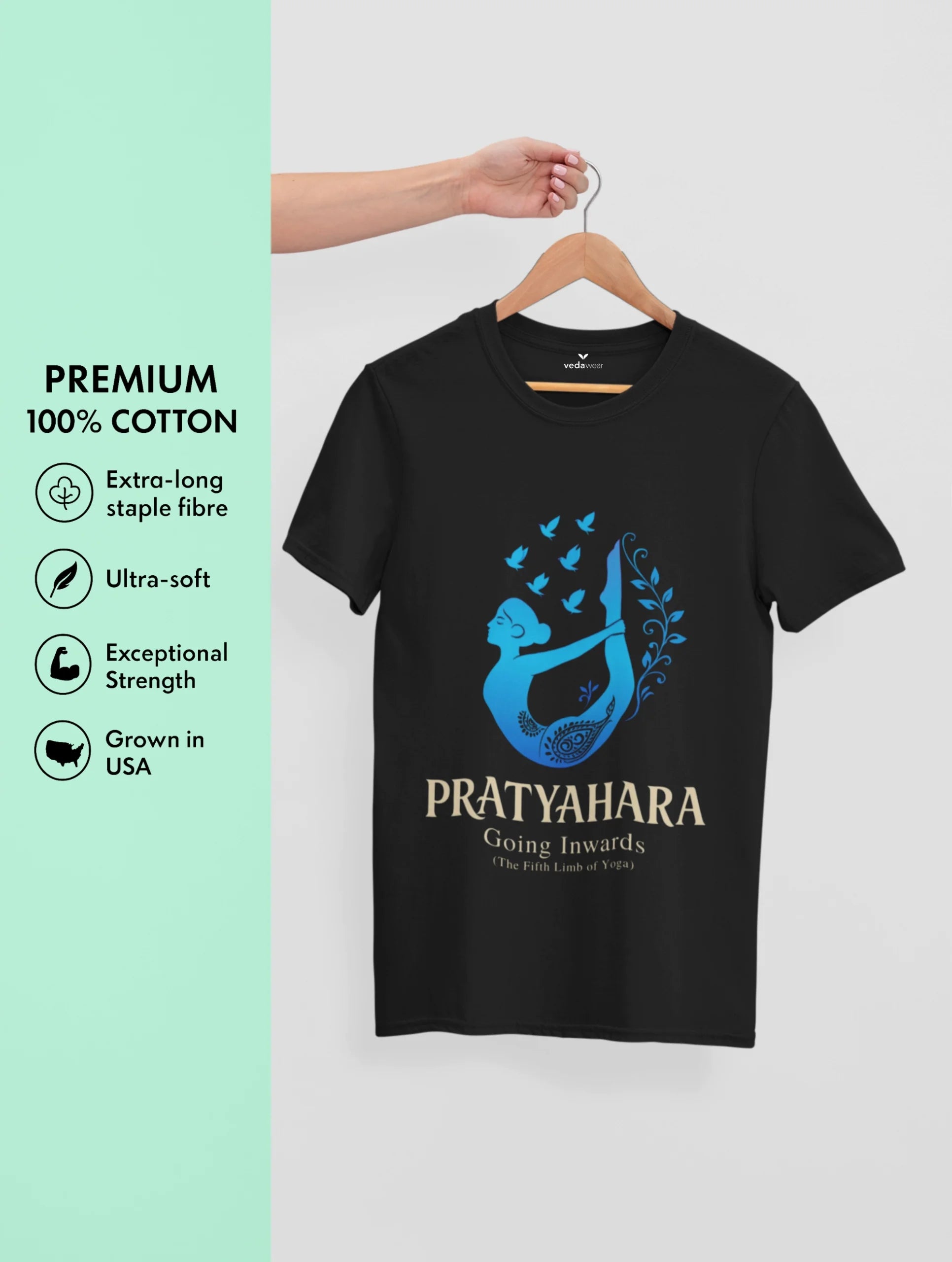 Pratyahara – Going Inwards Premium Yoga Tee – Artistic Premium Cotton Tee by Vedawear 