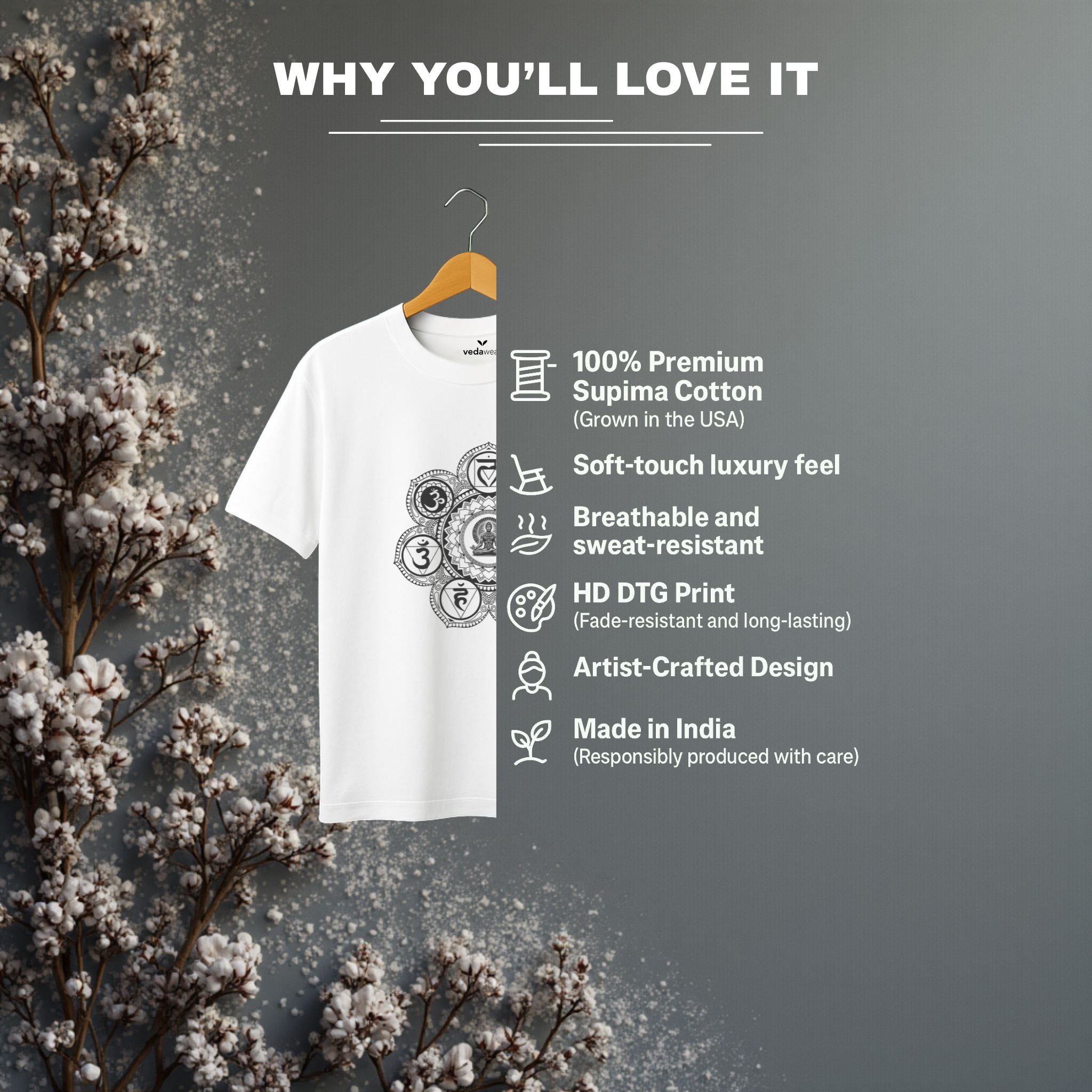 Premium ‘Divine Chakra Energy’ Tee – Artistic Premium Cotton Tee by Vedawear India 