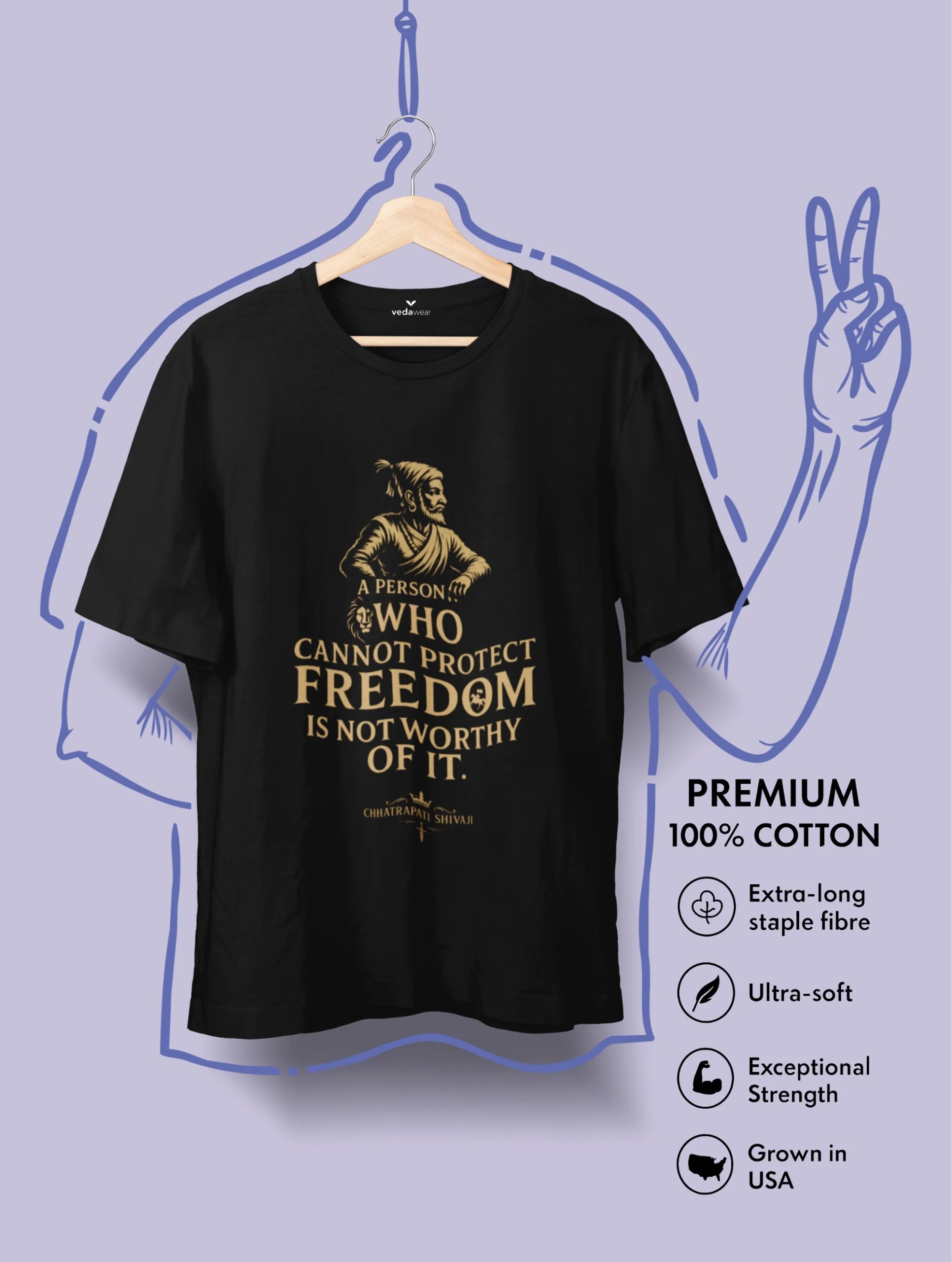 Protect Freedom – Shivaji Maharaj Premium Tee – Artistic Premium Cotton Tee by Vedawear 