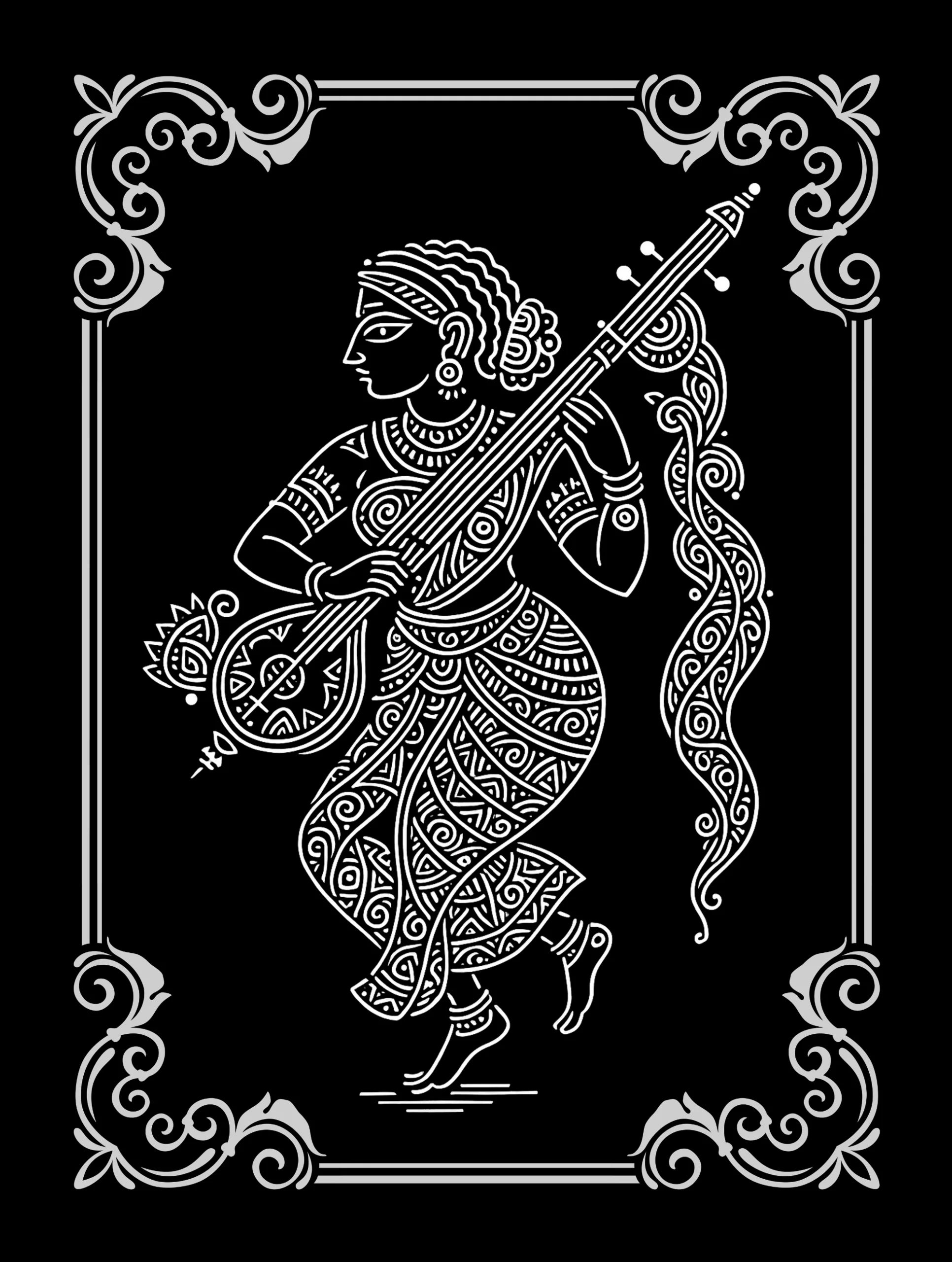 Sacred Lines – Kolam Folk Art Premium Tee – Artistic Premium Cotton Tee by Vedawear 