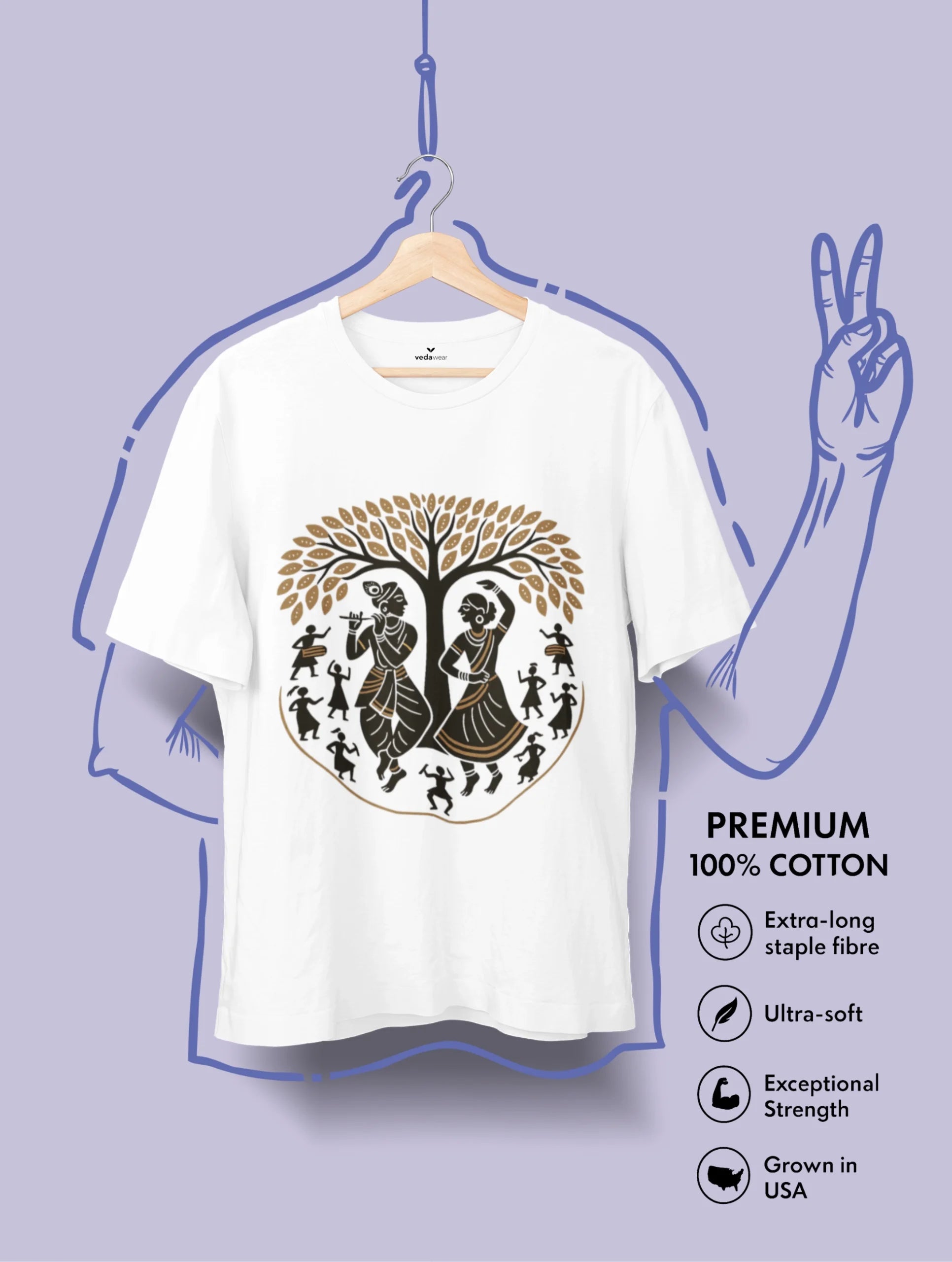 Sacred Melody – Patachitra Art Premium Tee – Artistic Premium Cotton Tee by Vedawear 