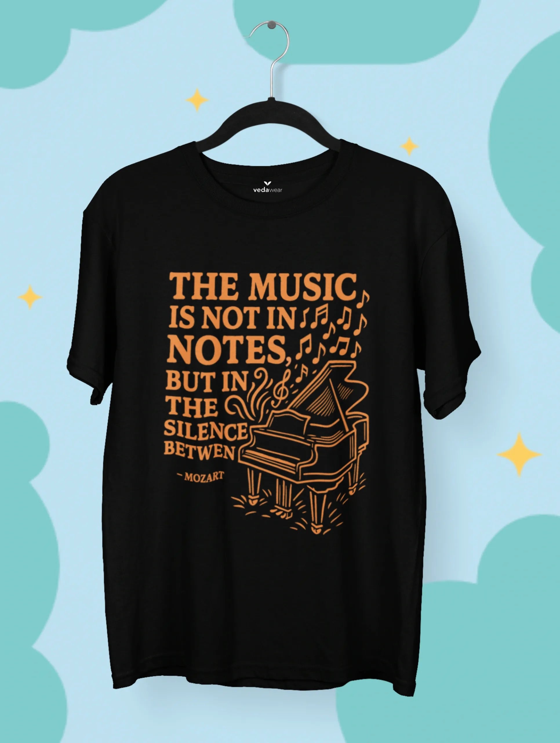 Silence – Mozart Premium Music Tee – Artistic Premium Cotton Tee by Vedawear 
