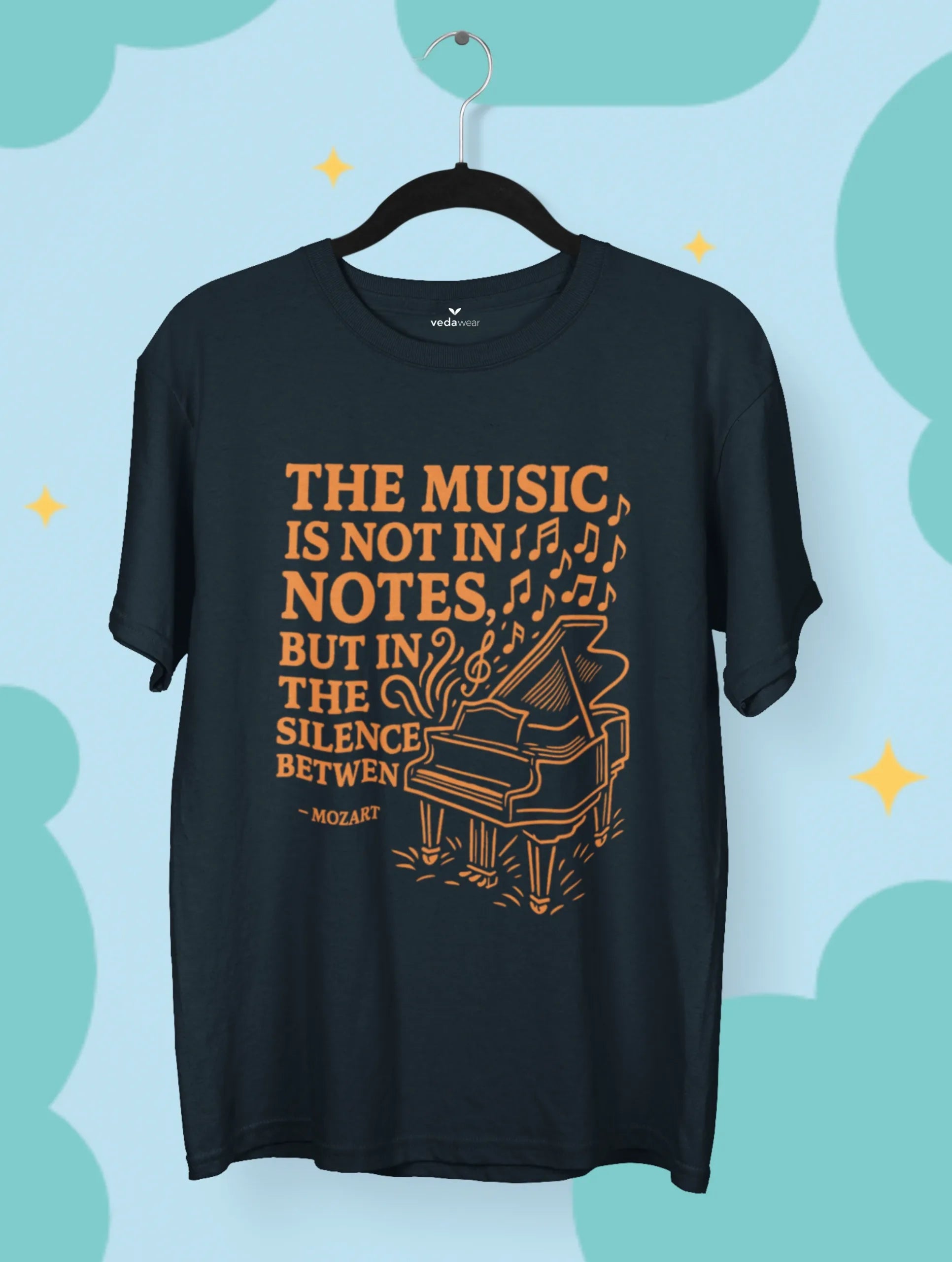 Silence – Mozart Premium Music Tee – Artistic Premium Cotton Tee by Vedawear 