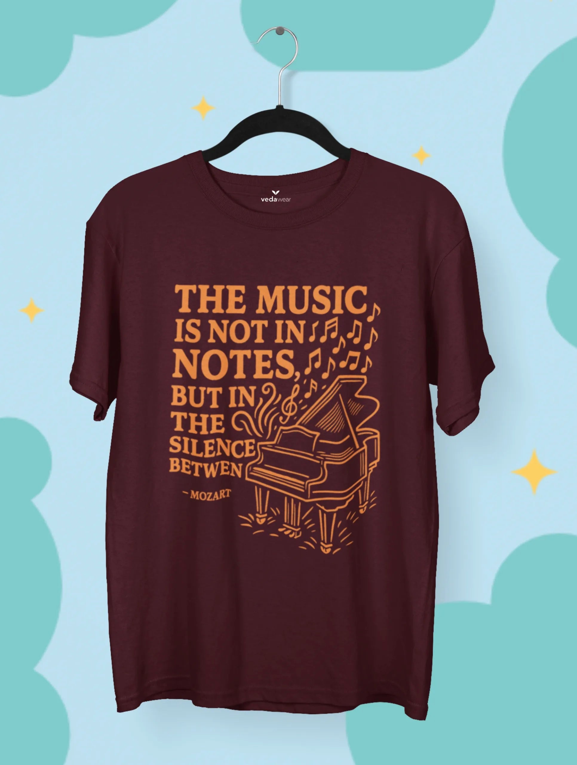 Silence – Mozart Premium Music Tee – Artistic Premium Cotton Tee by Vedawear 