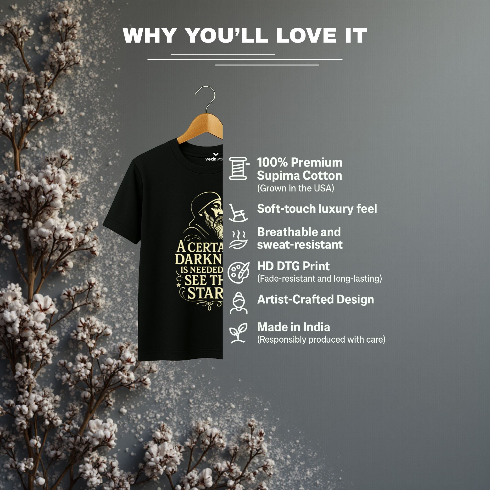 Stars – Osho-Inspired Premium Tee – Artistic Premium Cotton Tee by Vedawear  