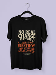 Black t-shirt with a bose quote on a hanger against a light gray background