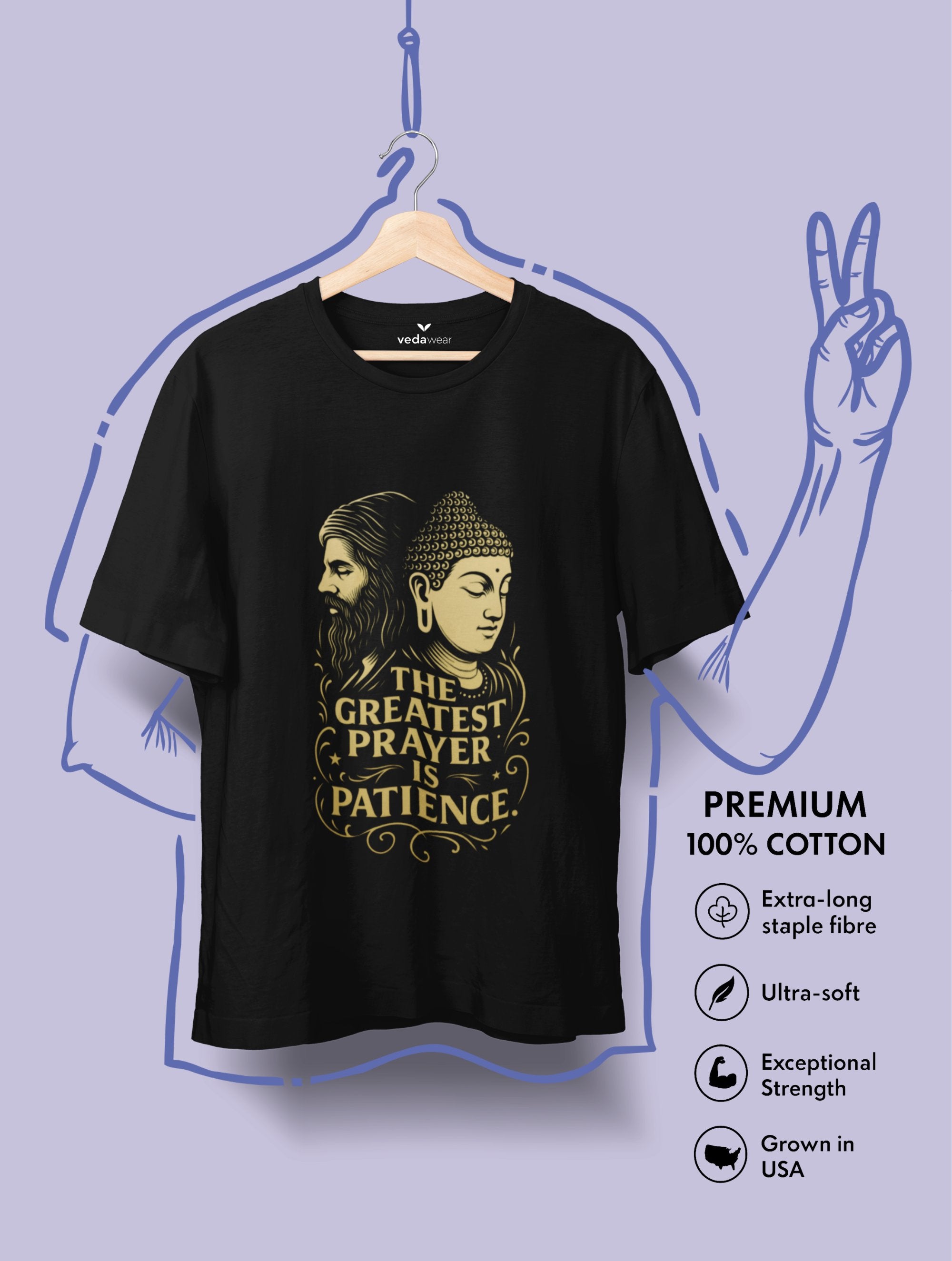 The Greatest Prayer – Kabir & Buddha Premium Tee – Premium Cotton Spiritual Tee by Vedawear India
