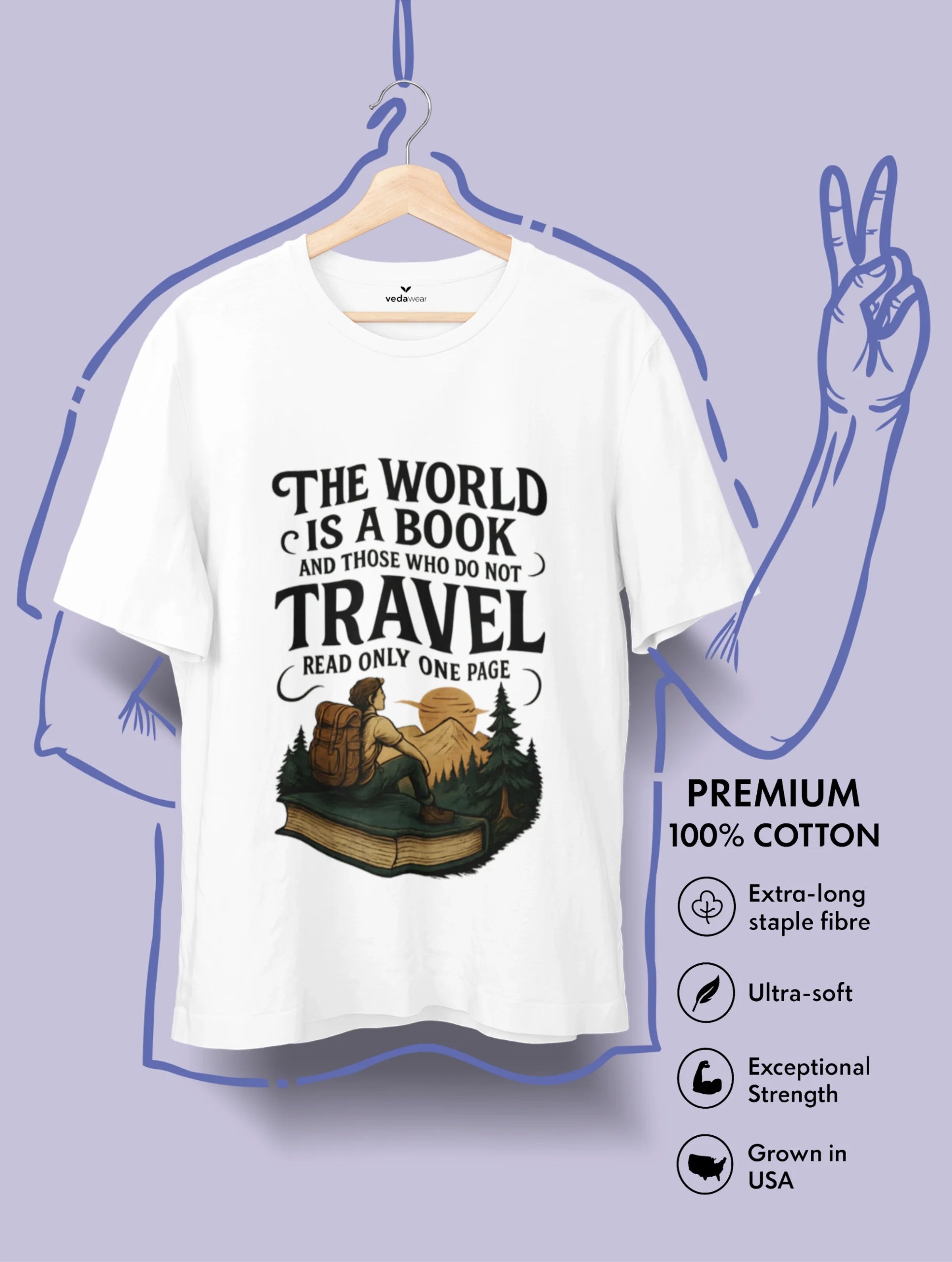 The World Is a Book – Premium Travel Tee – Artistic Premium Cotton Tee by Vedawear 