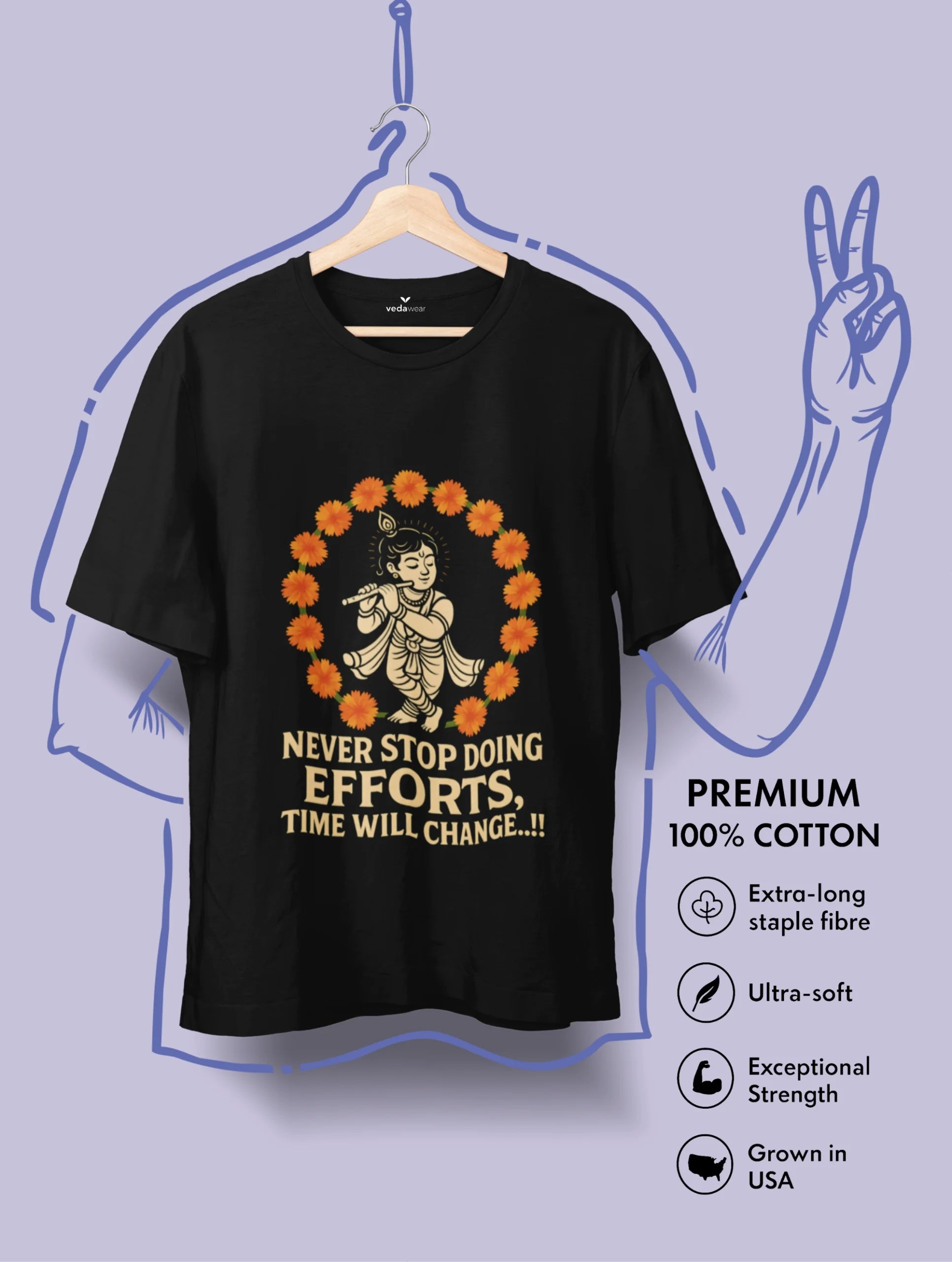 Time – Krishna Effort Premium Tee – Artistic Premium Cotton Tee by Vedawear 