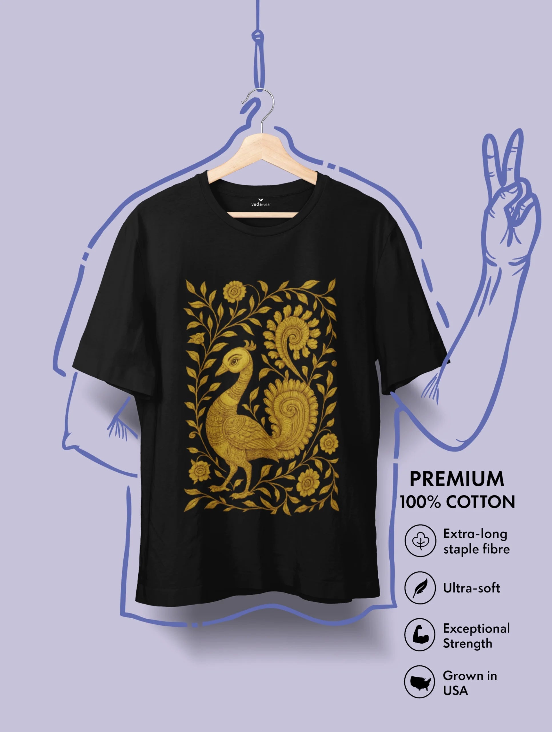 Timeless Grace – Kalamkari Art Premium Tee – Artistic Premium Cotton Tee by Vedawear 