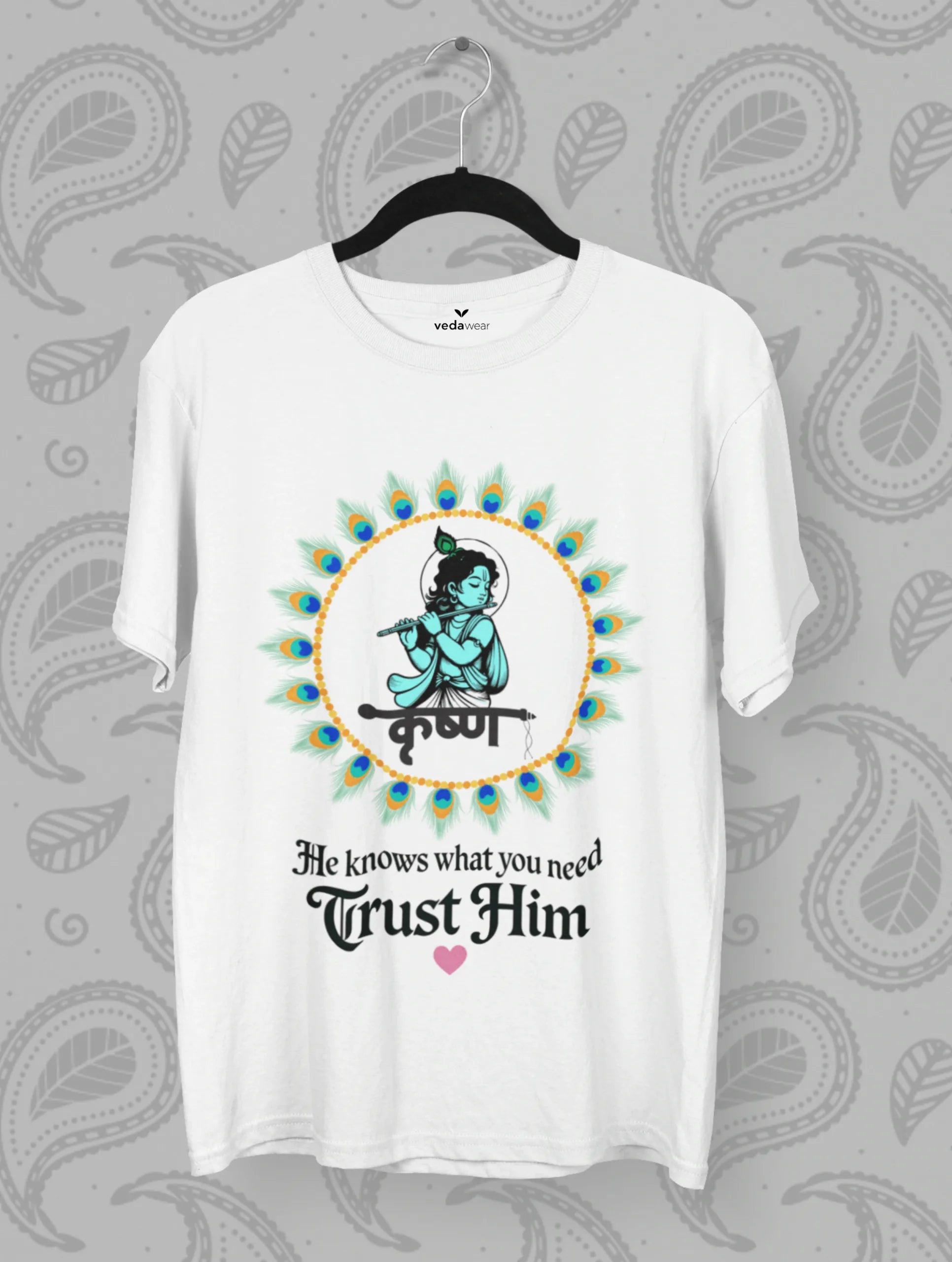 Trust Him – Krishna Bhakti Premium Tee – Artistic Premium Cotton Tee by Vedawear 