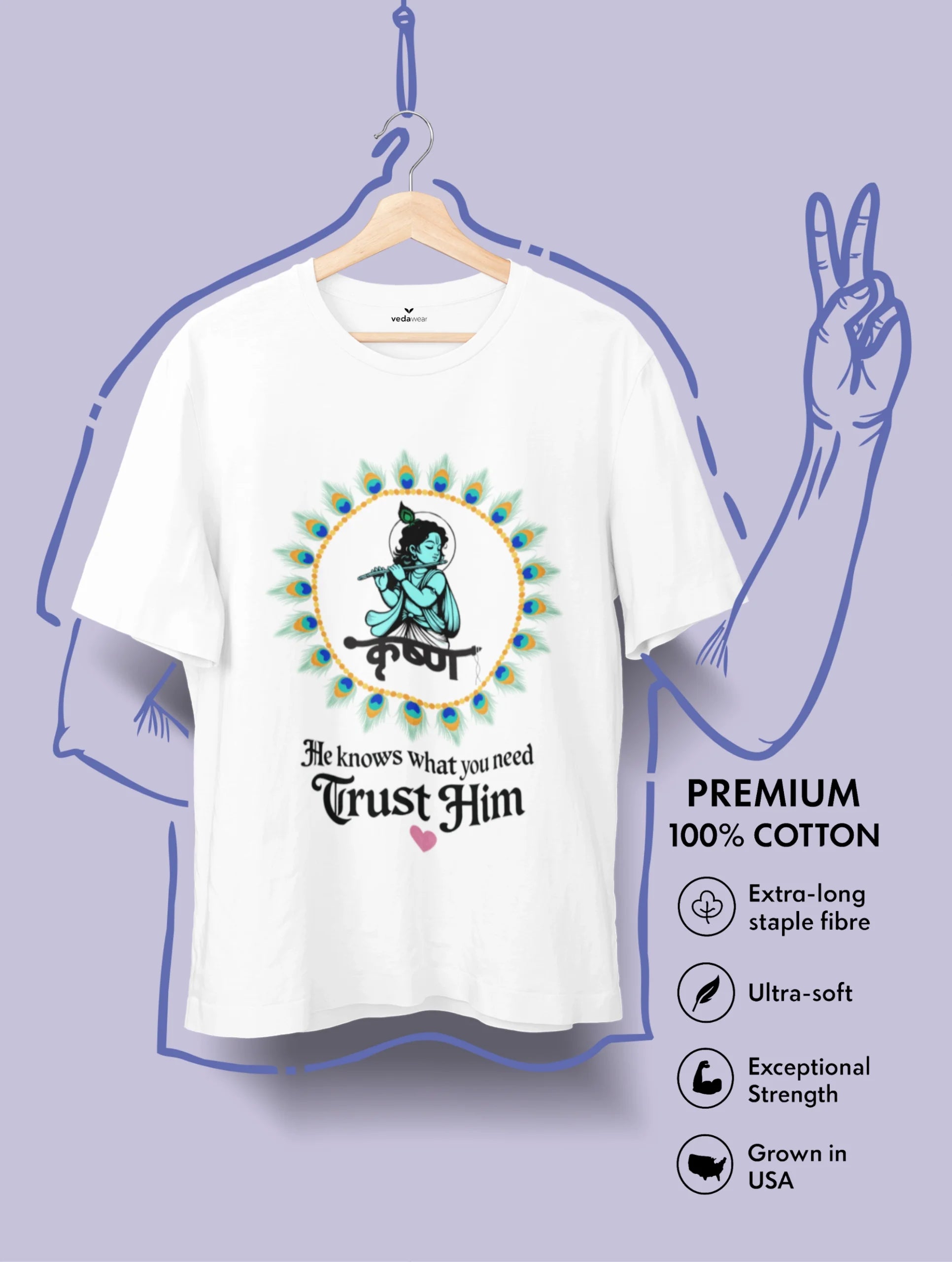 Trust Him – Krishna Bhakti Premium Tee – Artistic Premium Cotton Tee by Vedawear 
