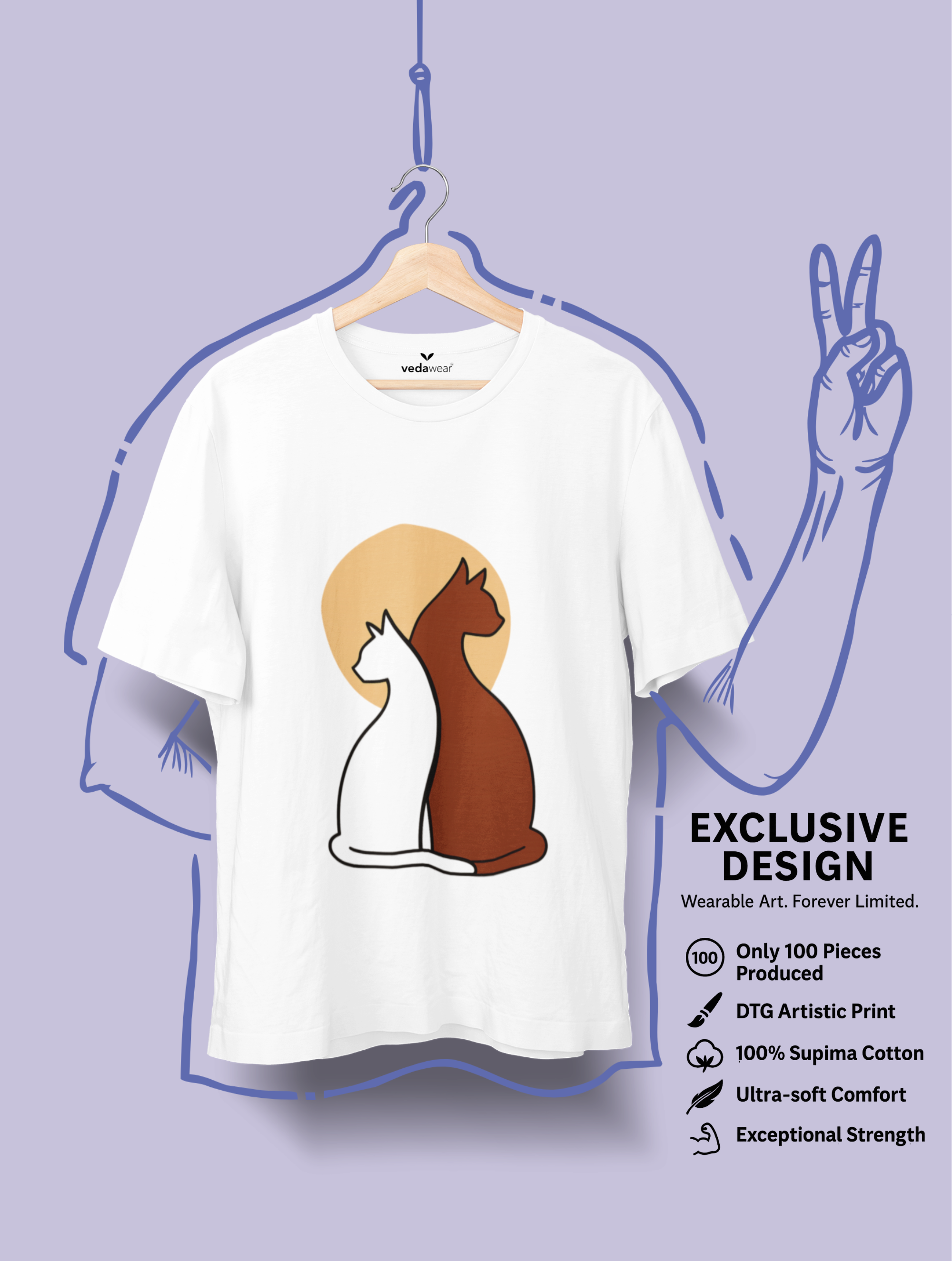 Twin Cats Harmony – Premium Tee – Artistic Premium Cotton Tee by Vedawear 