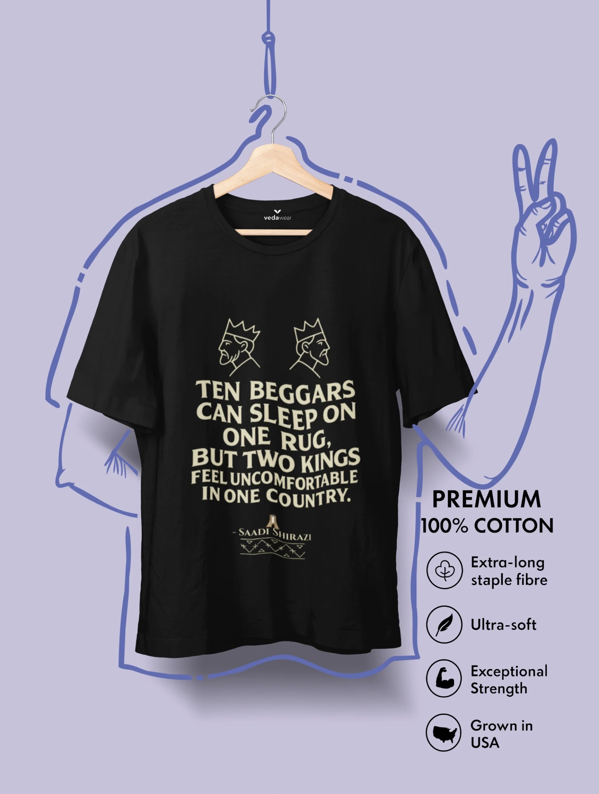 Two Kings – Saadi Shirazi Premium Tee – Artistic Premium Cotton Tee by Vedawear 