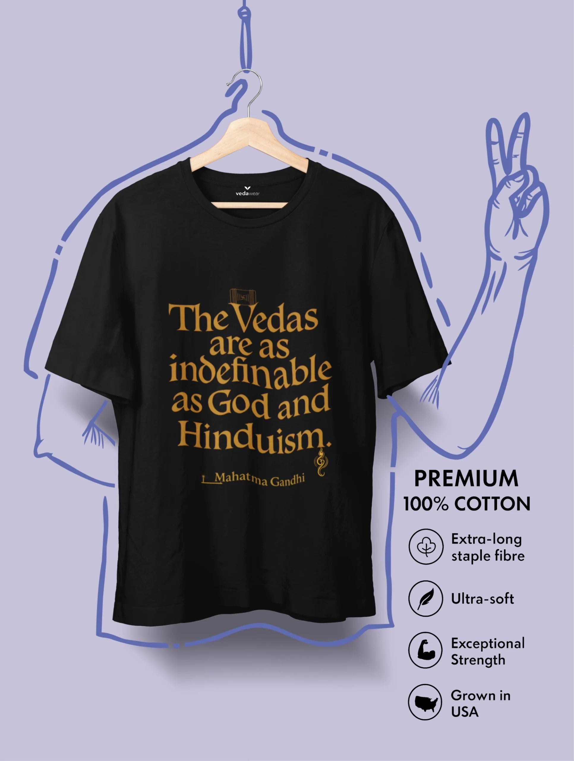 Vedas Are Indefinable – Gandhi Premium Tee – Artistic Premium Cotton Tee by Vedawear 