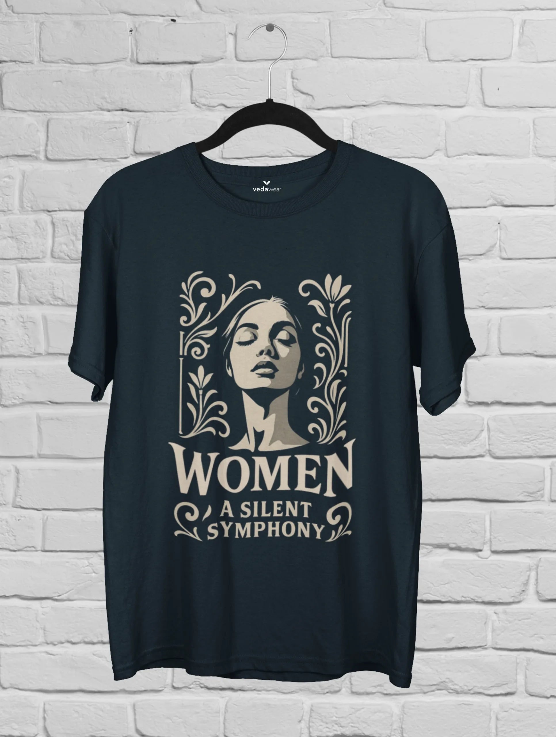 Women: A Silent Symphony – Premium Tee – Artistic Premium Cotton Tee by Vedawear 