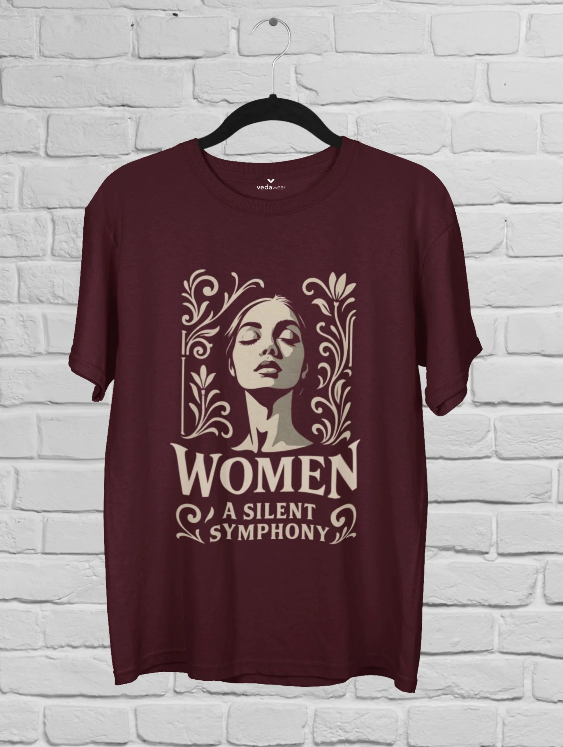 Women: A Silent Symphony – Premium Tee – Artistic Premium Cotton Tee by Vedawear 