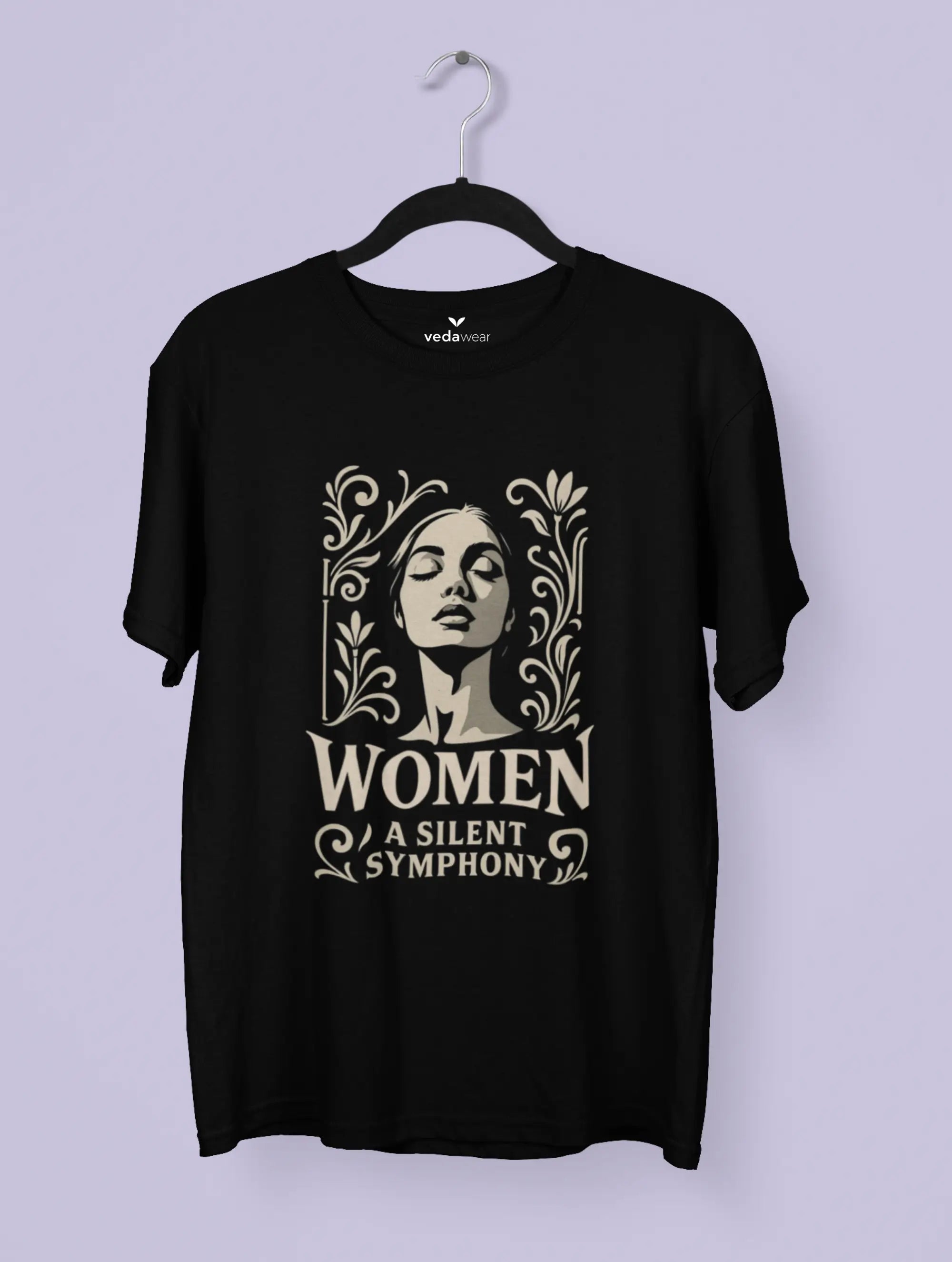 Women: A Silent Symphony – Premium Tee – Artistic Premium Cotton Tee by Vedawear 