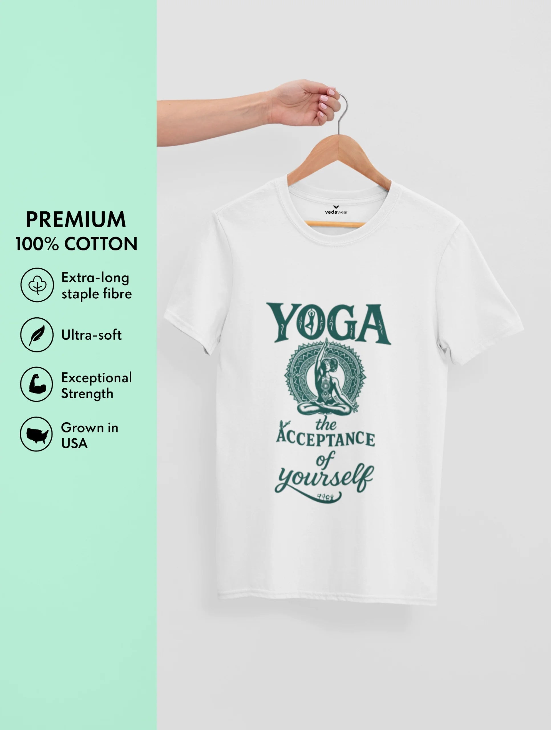 Yoga Is Acceptance – Premium Self-Love Tee – Artistic Premium Cotton Tee by Vedawear 