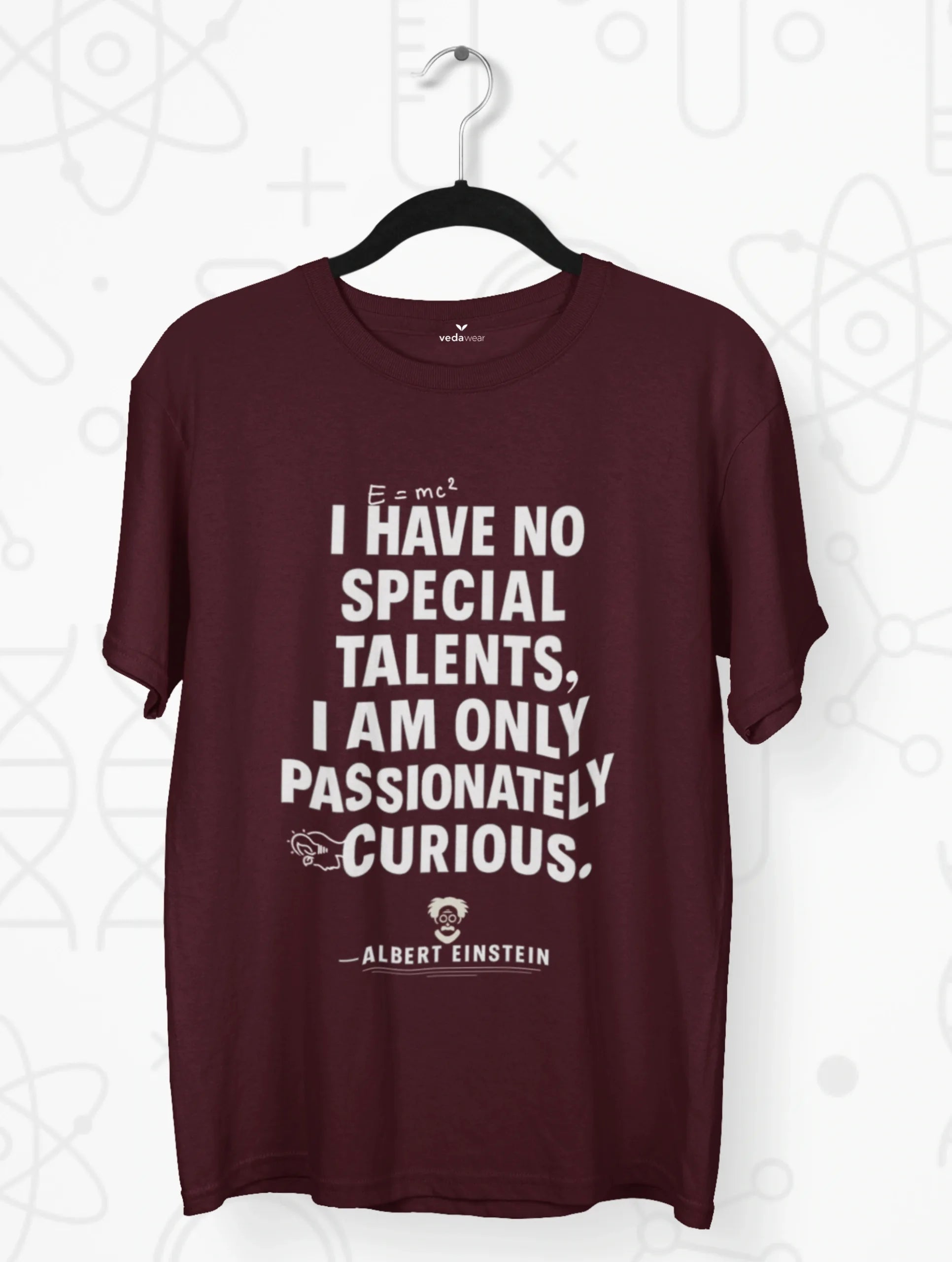 albert einstein quote curiosity premium tee maroon vedawear M scaled