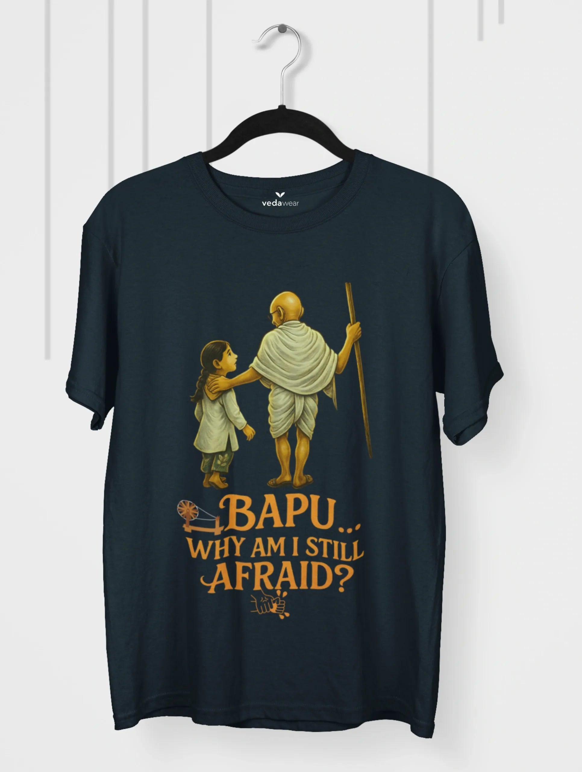 bapu why am i still afraid gandhi quote tshirt vedawear NB scaled